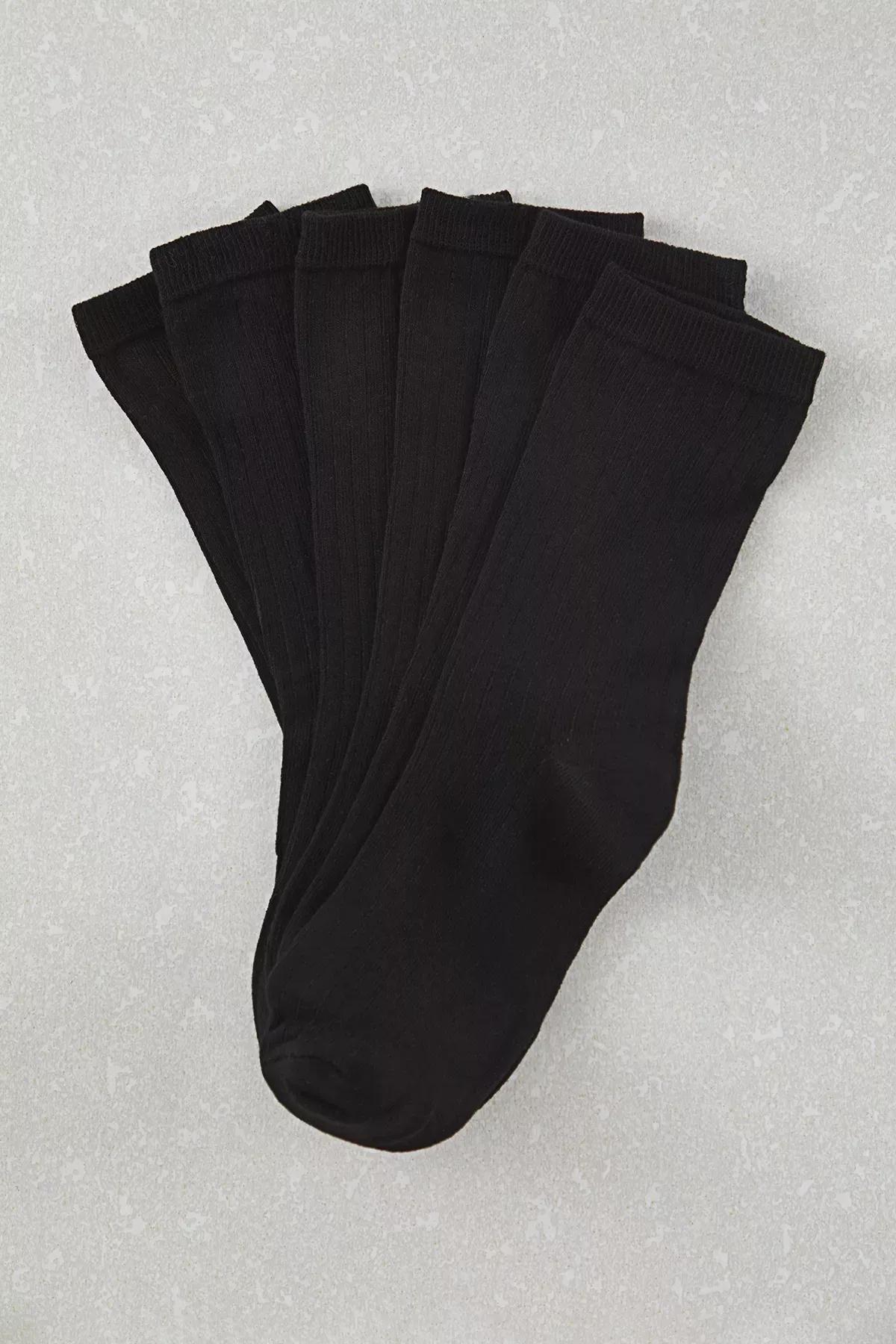 Black Tennis-Medium Socks, set of 6, , large image number 1