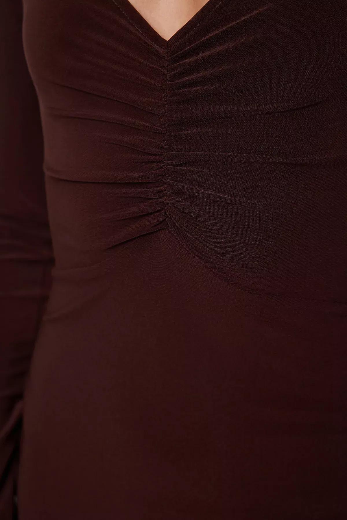 Brown Cut-Out Window Detailed Knit Dress, , large image number 3