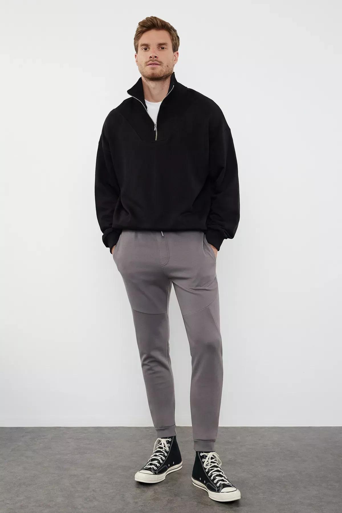 Grey Regular Sweatpants with Stitching, , large image number 1