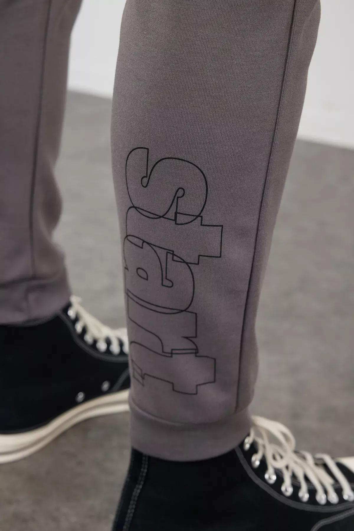 Grey Regular Sweatpants with Stitching, , large image number 3