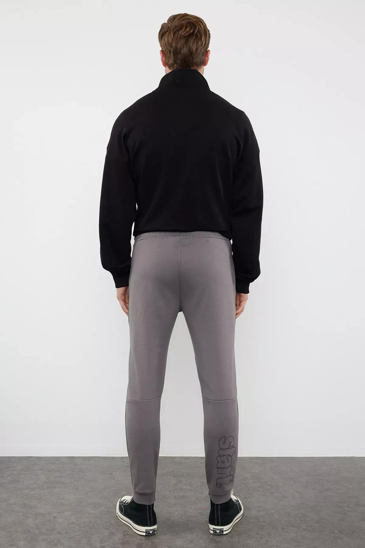 Grey Regular Sweatpants with Stitching, , large image number 4