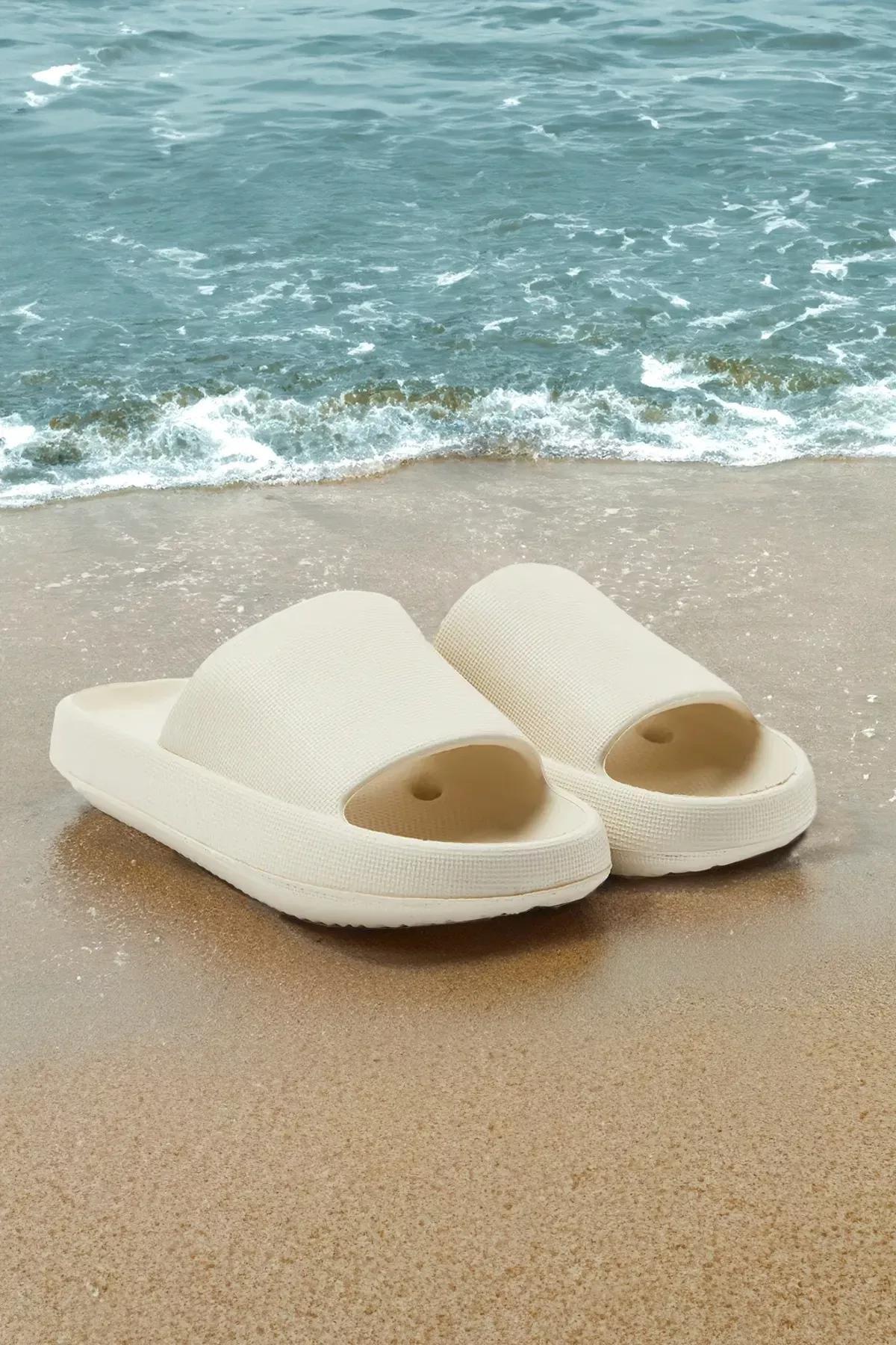 Beige Flatform Pool Slippers, , large image number 0