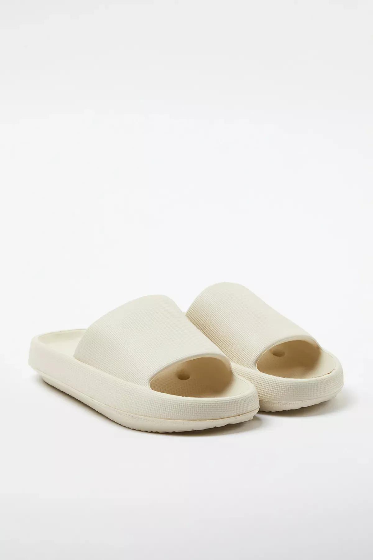 Beige Flatform Pool Slippers, Beige, medium
