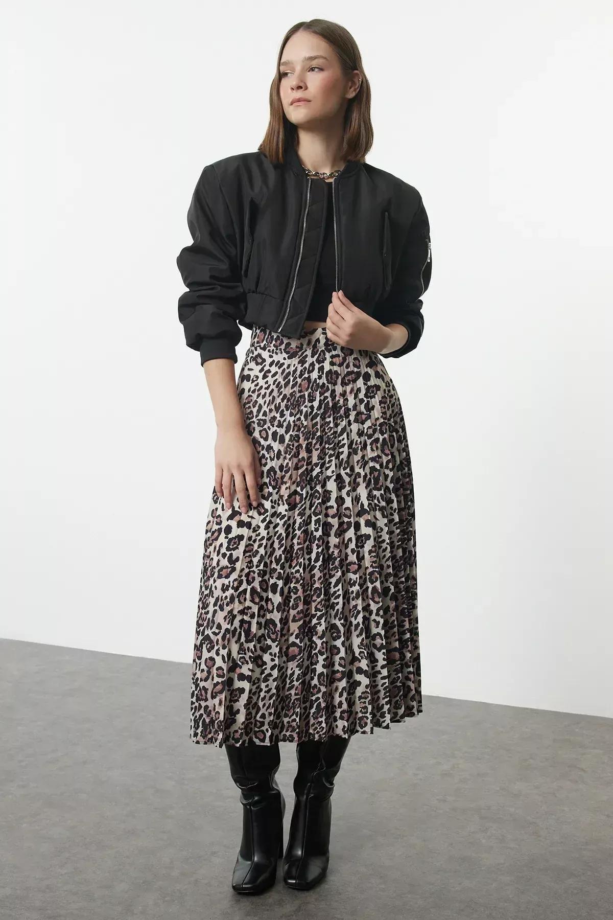 Brown Leopard Maxi Skirt, Brown, large image number 0