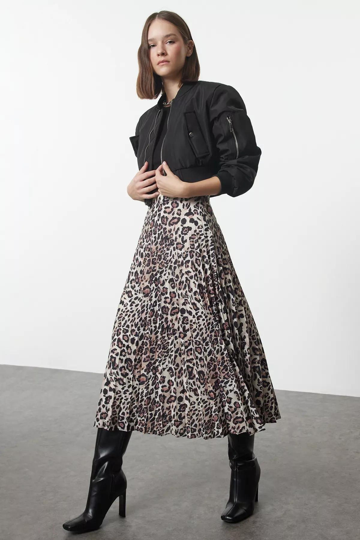 Brown Leopard Maxi Skirt, Brown, large image number 1