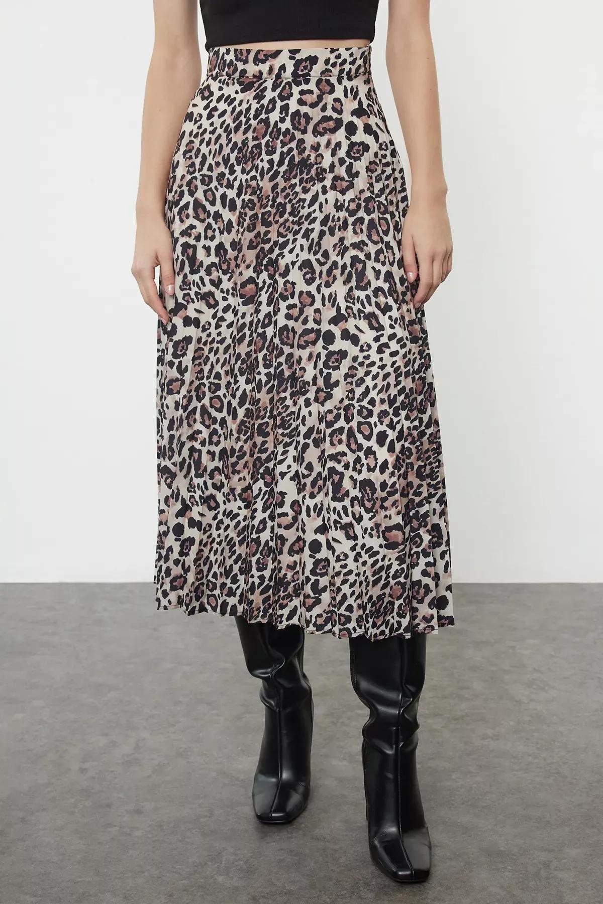 Brown Leopard Maxi Skirt, Brown, large image number 2