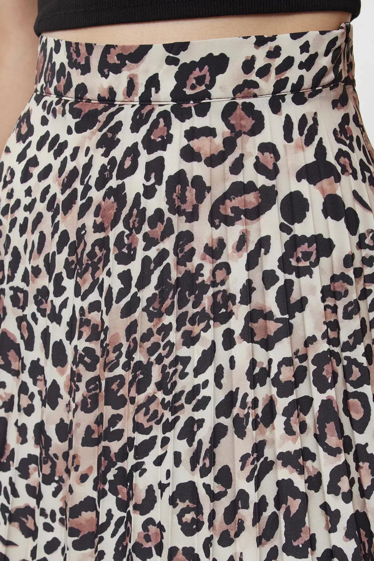 Brown Leopard Maxi Skirt, Brown, large image number 3