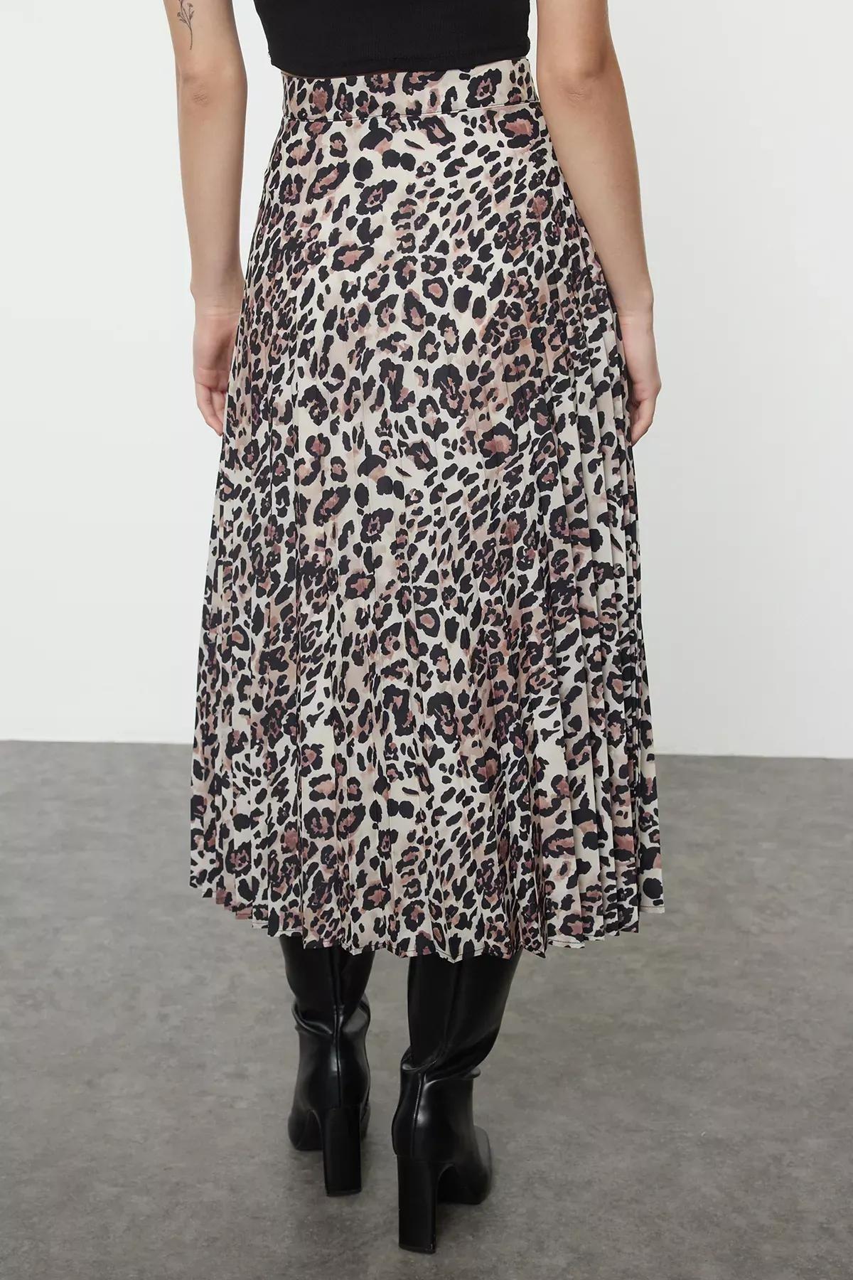 Brown Leopard Maxi Skirt, Brown, large image number 4
