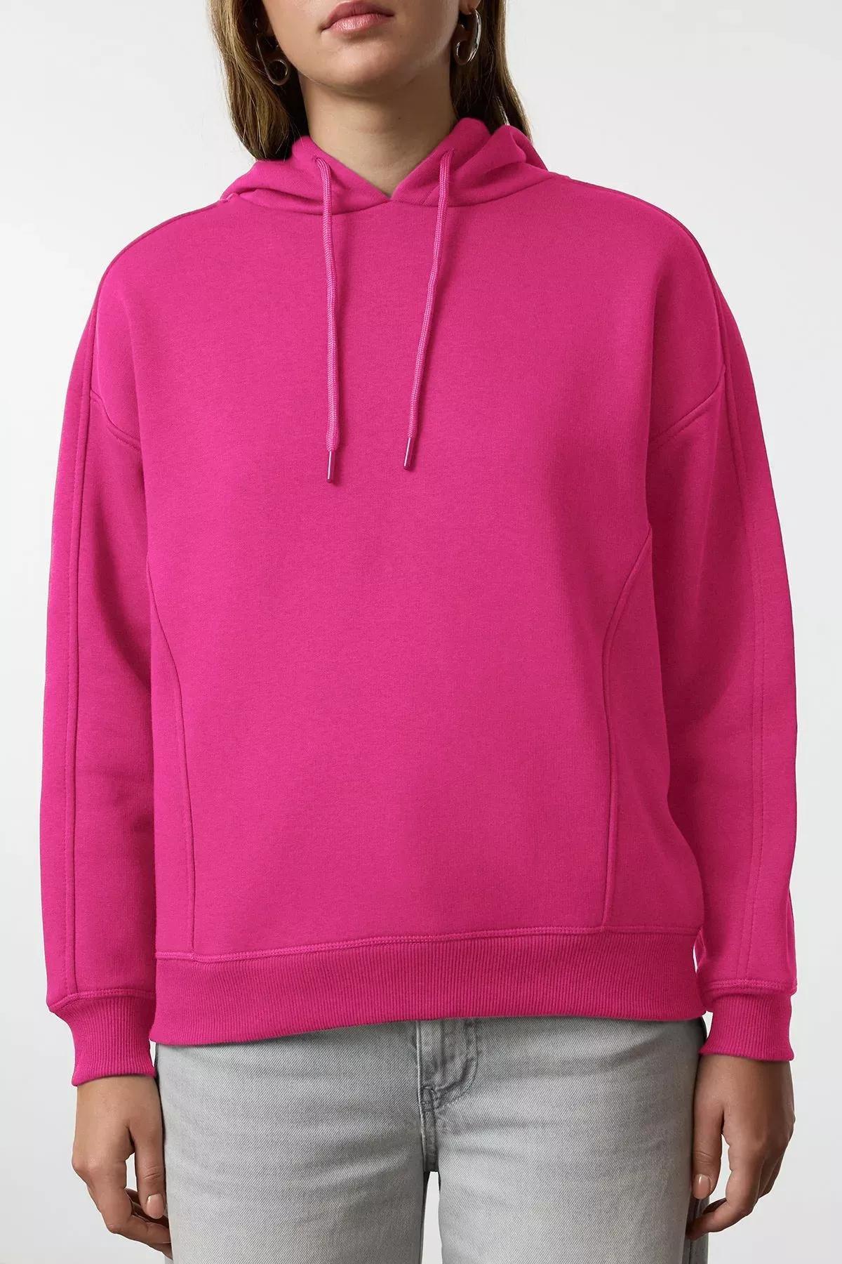 Pink Oversized Patterned Hooded Sweatshirt, , large image number 1