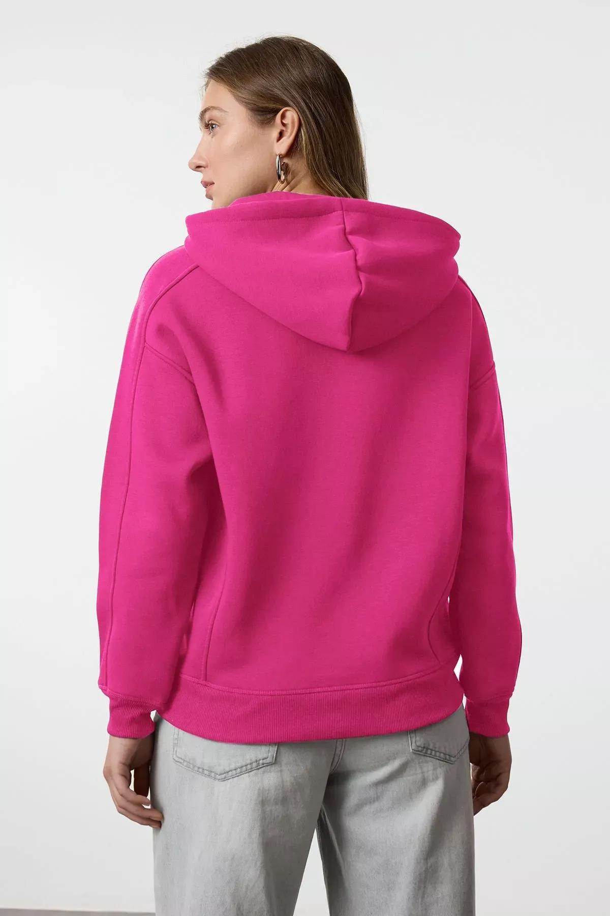 Pink Oversized Patterned Hooded Sweatshirt, , large image number 3