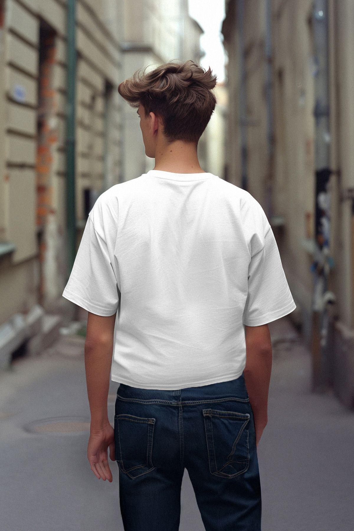 Ecru Mens Oversize Square Cut Low Shoulder 100% Cotton T-Shirt TMNAW25TS00008, Ecru, large image number 1