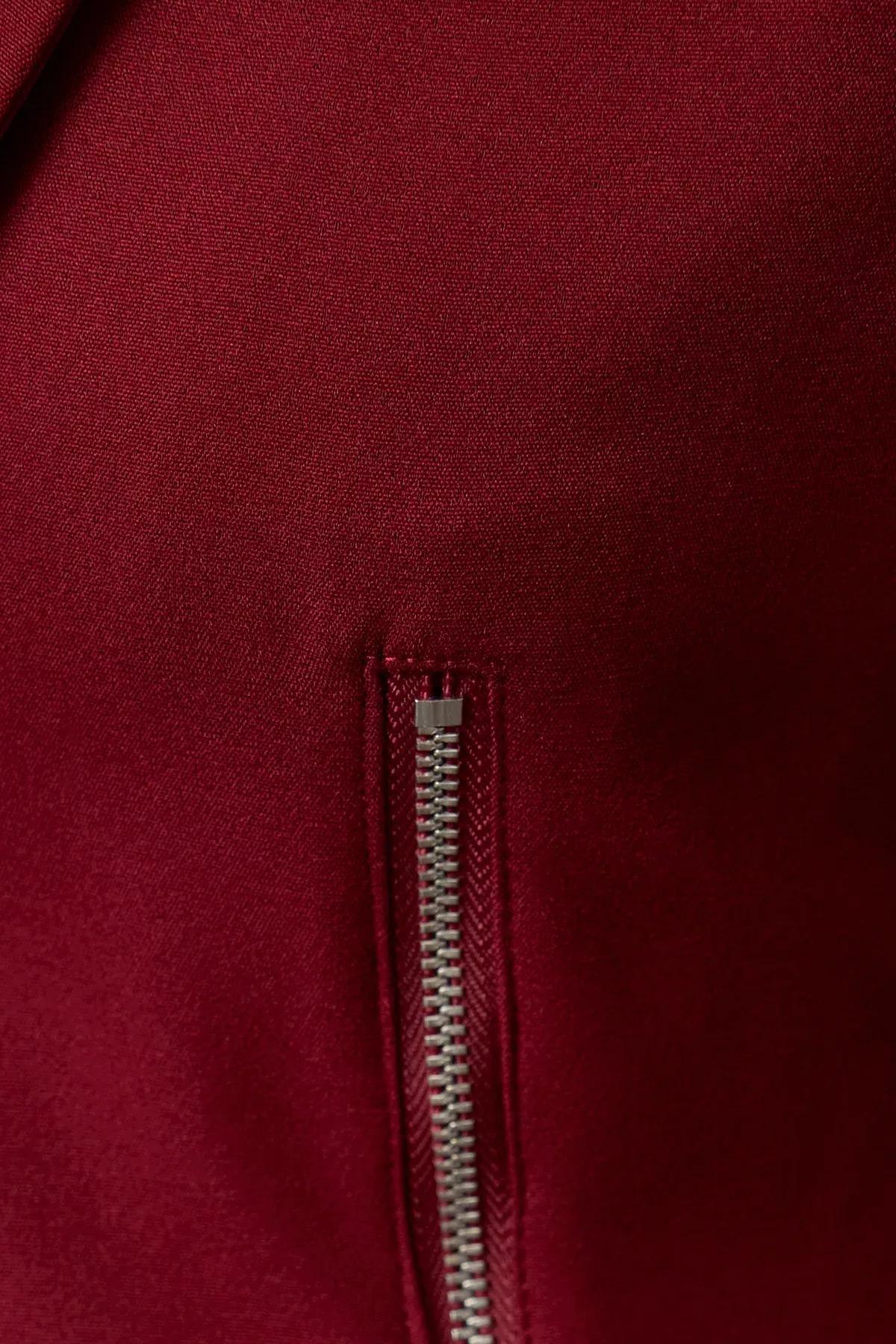 Burgundy Zippered Woven Blazer, Burgundy, large image number 3