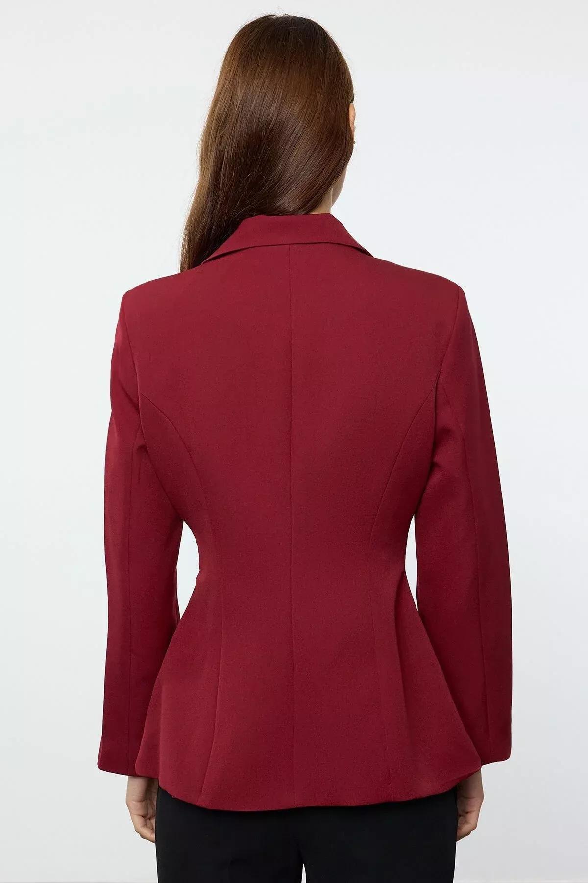 Burgundy Zippered Woven Blazer, Burgundy, large image number 4