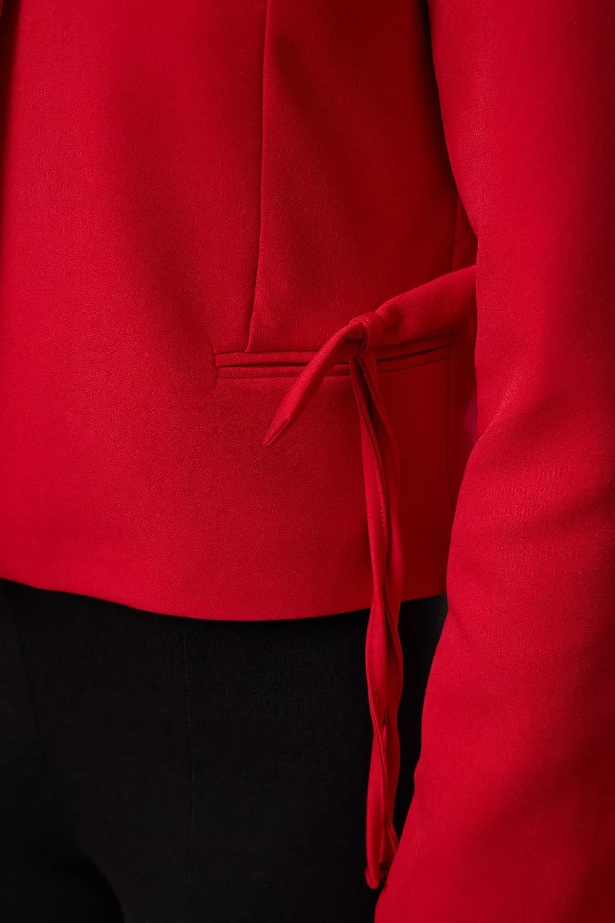 Red Bow Collar Crop Blazer, Red, large image number 2