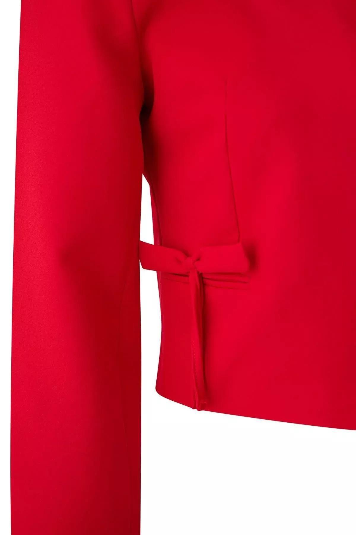 Red Bow Collar Crop Blazer, Red, large image number 5