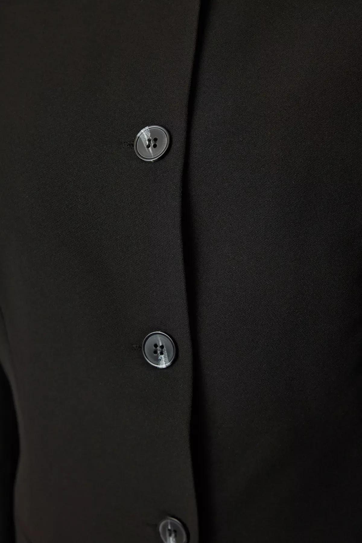 Black Round Crew-Neck Blazer, , large image number 3