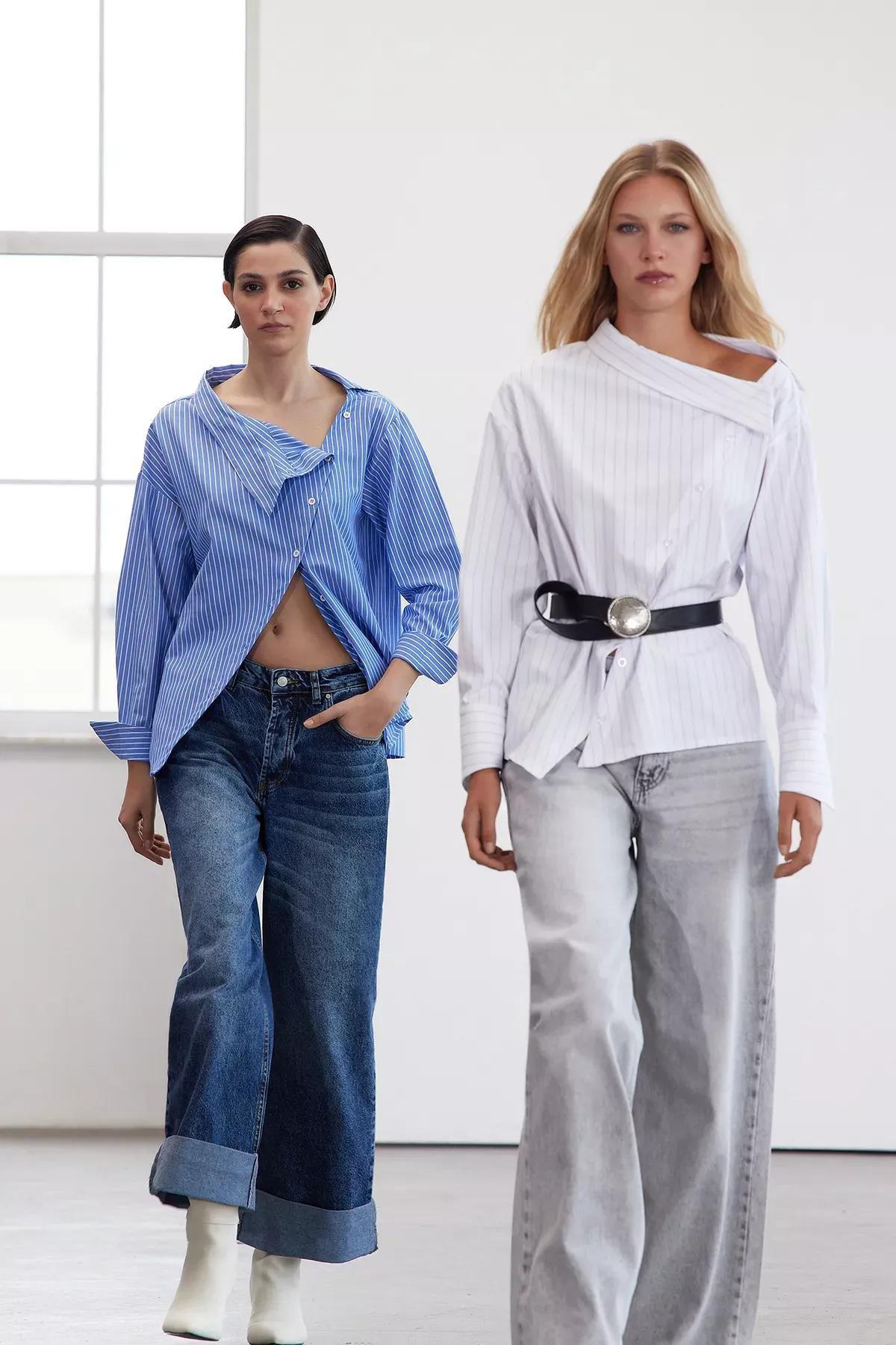 White Collar Striped Woven Shirt, White, large image number 2