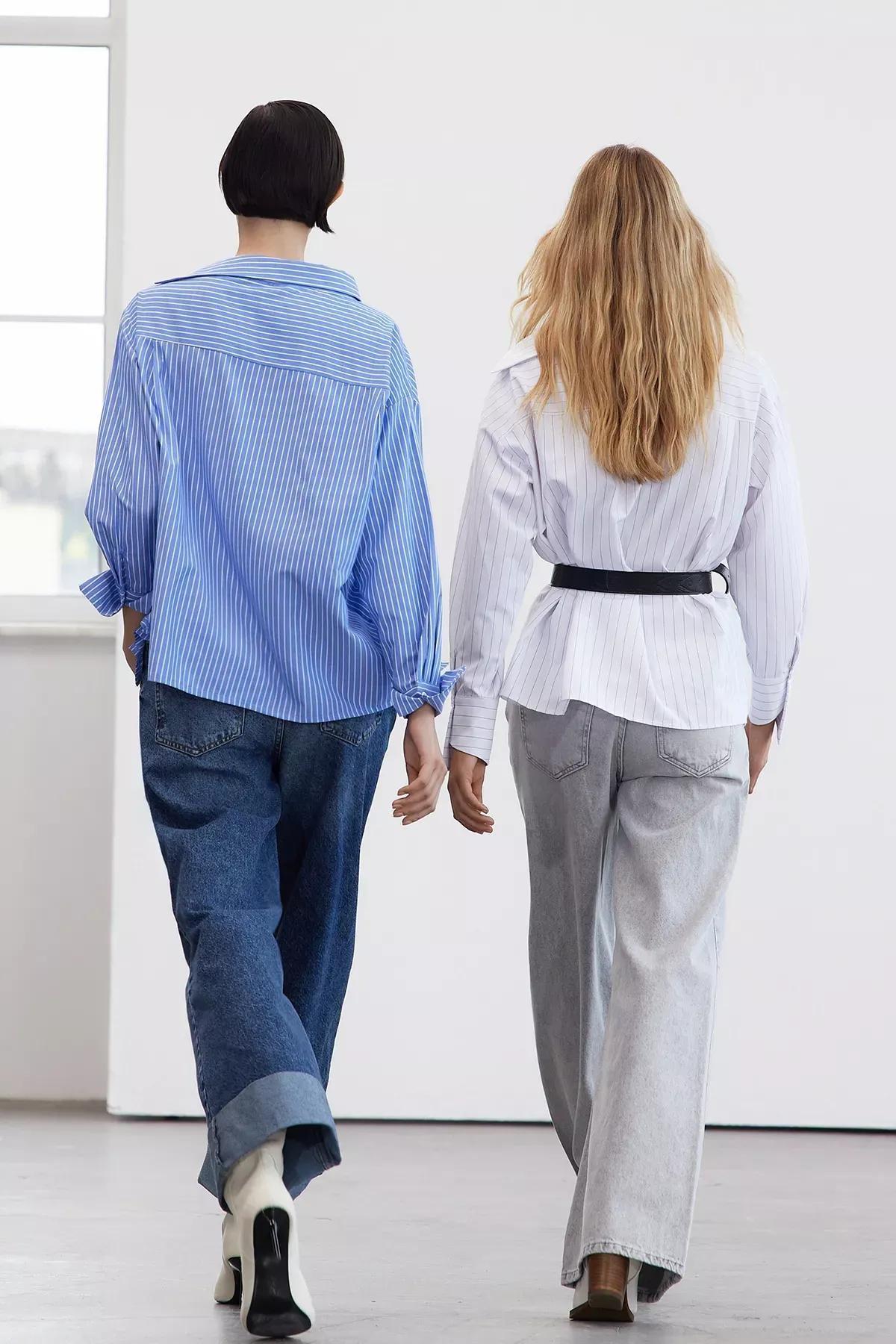 White Collar Striped Woven Shirt, White, large image number 4