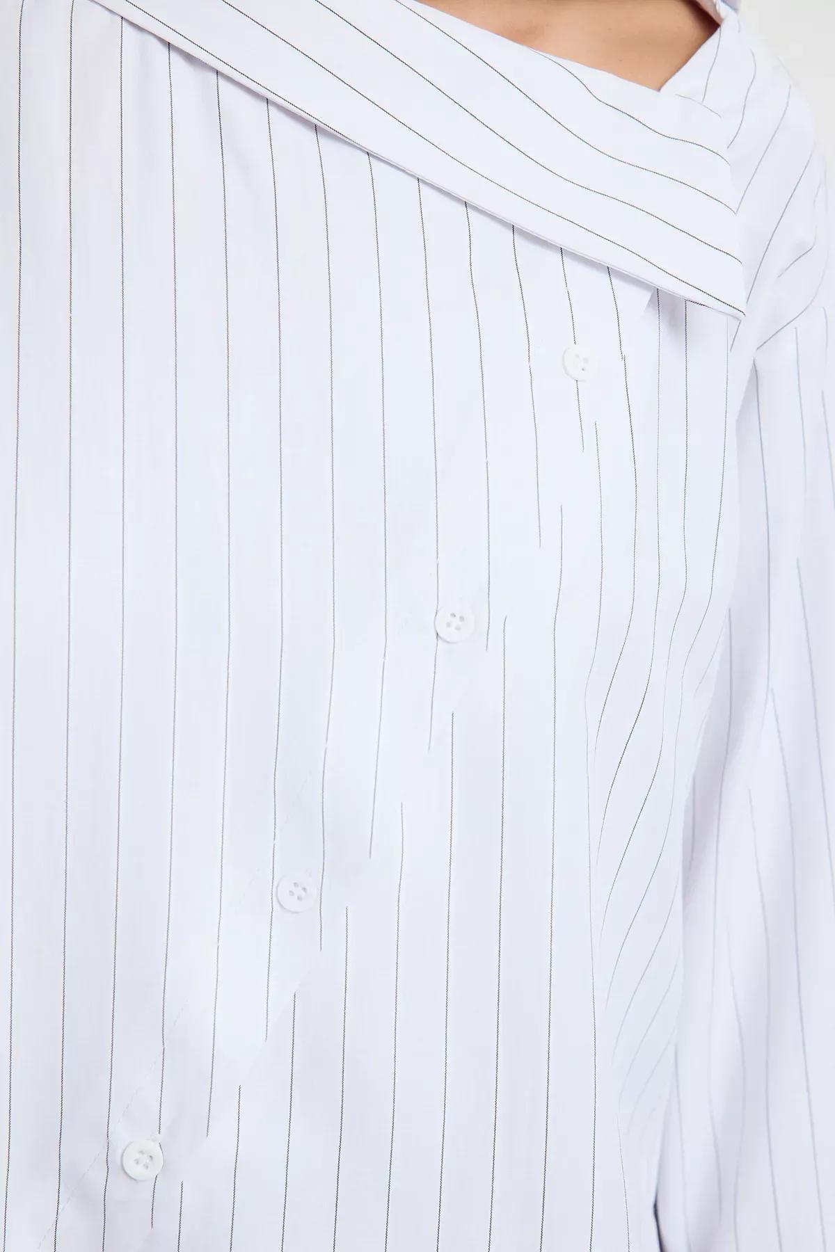 White Collar Striped Woven Shirt, White, large image number 6