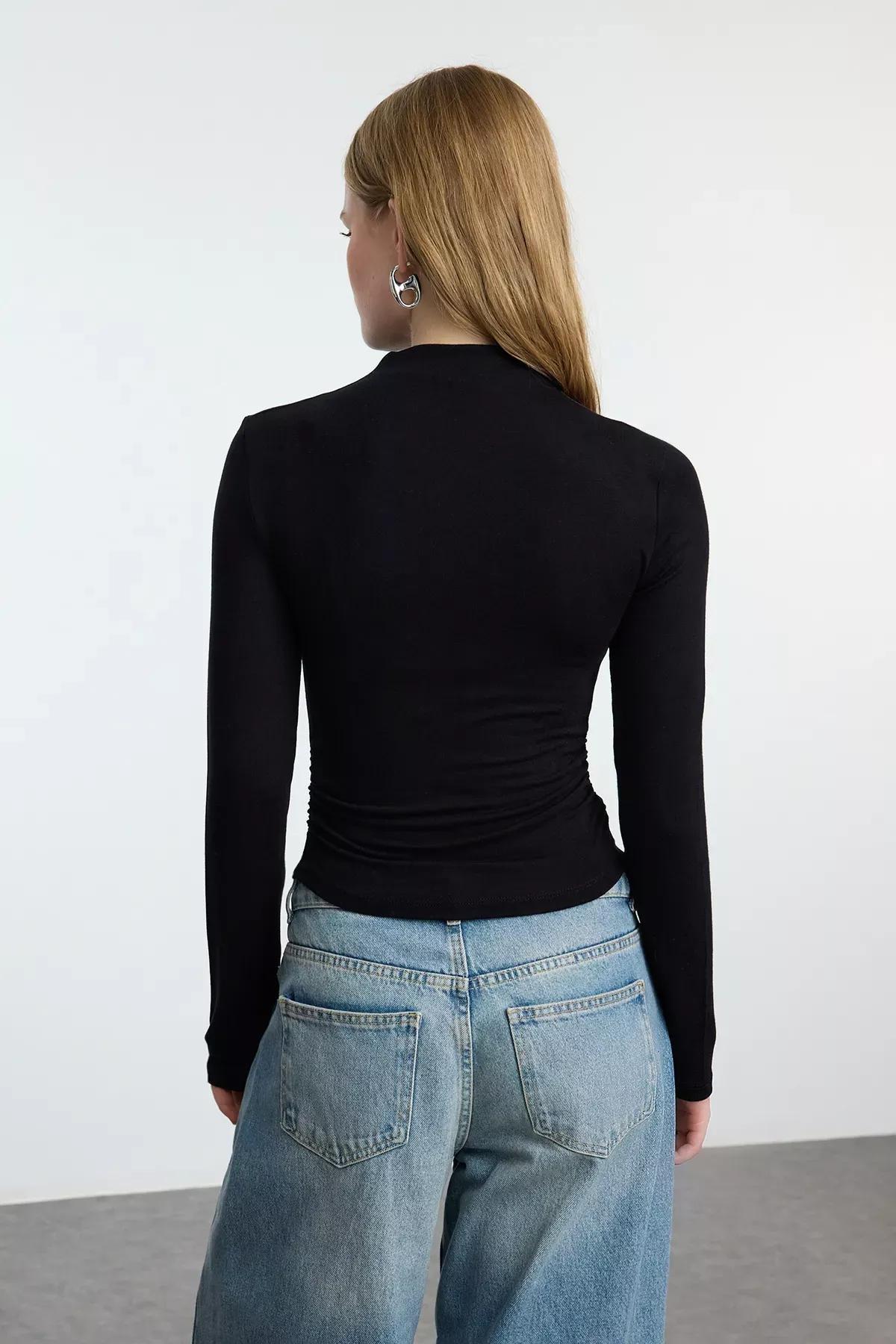 Black Ruffle High Collar Blouse, , large image number 4
