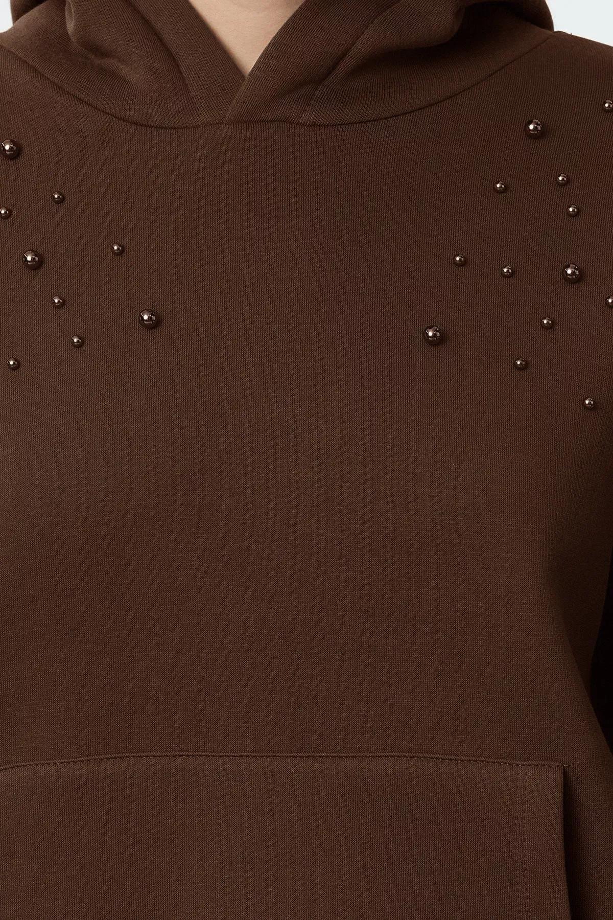 Brown Relaxed Fleeced Knitted Sweatshirt, Brown, large image number 2