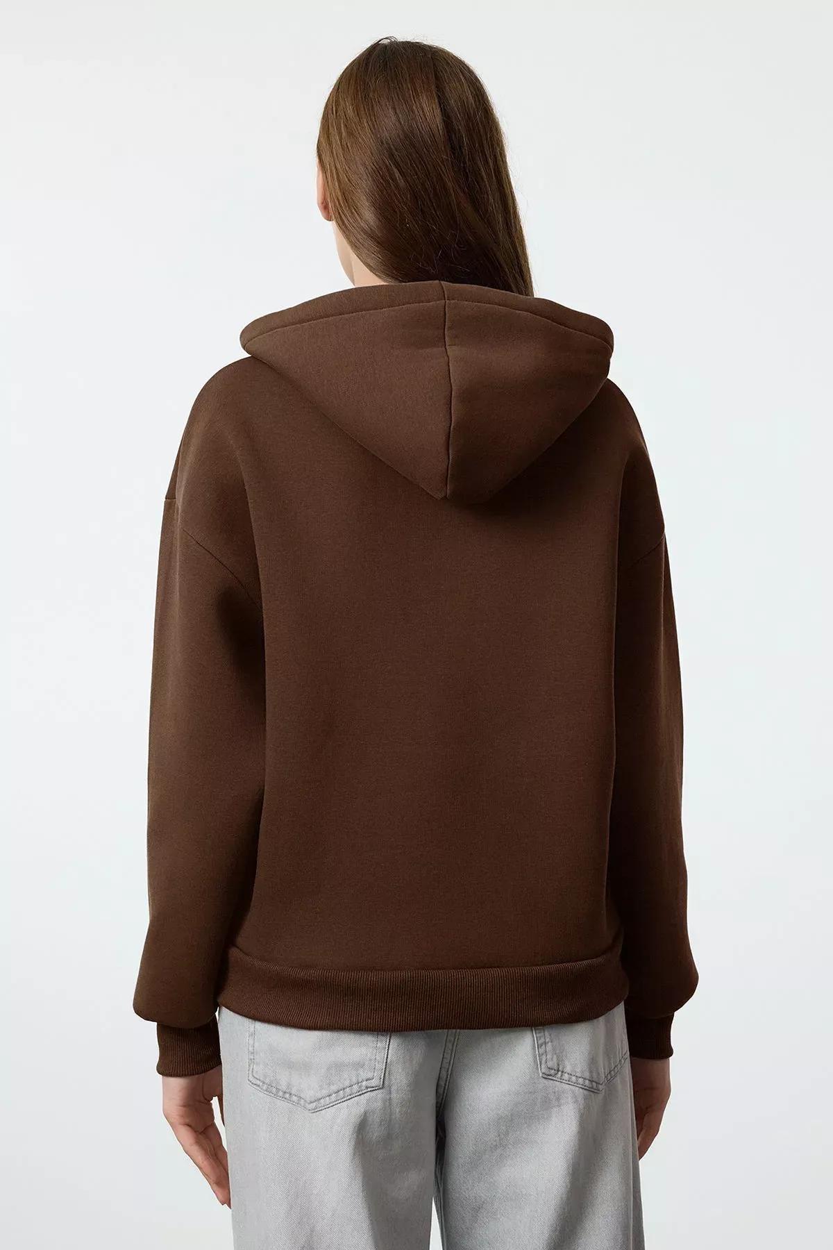 Brown Relaxed Fleeced Knitted Sweatshirt, Brown, large image number 4