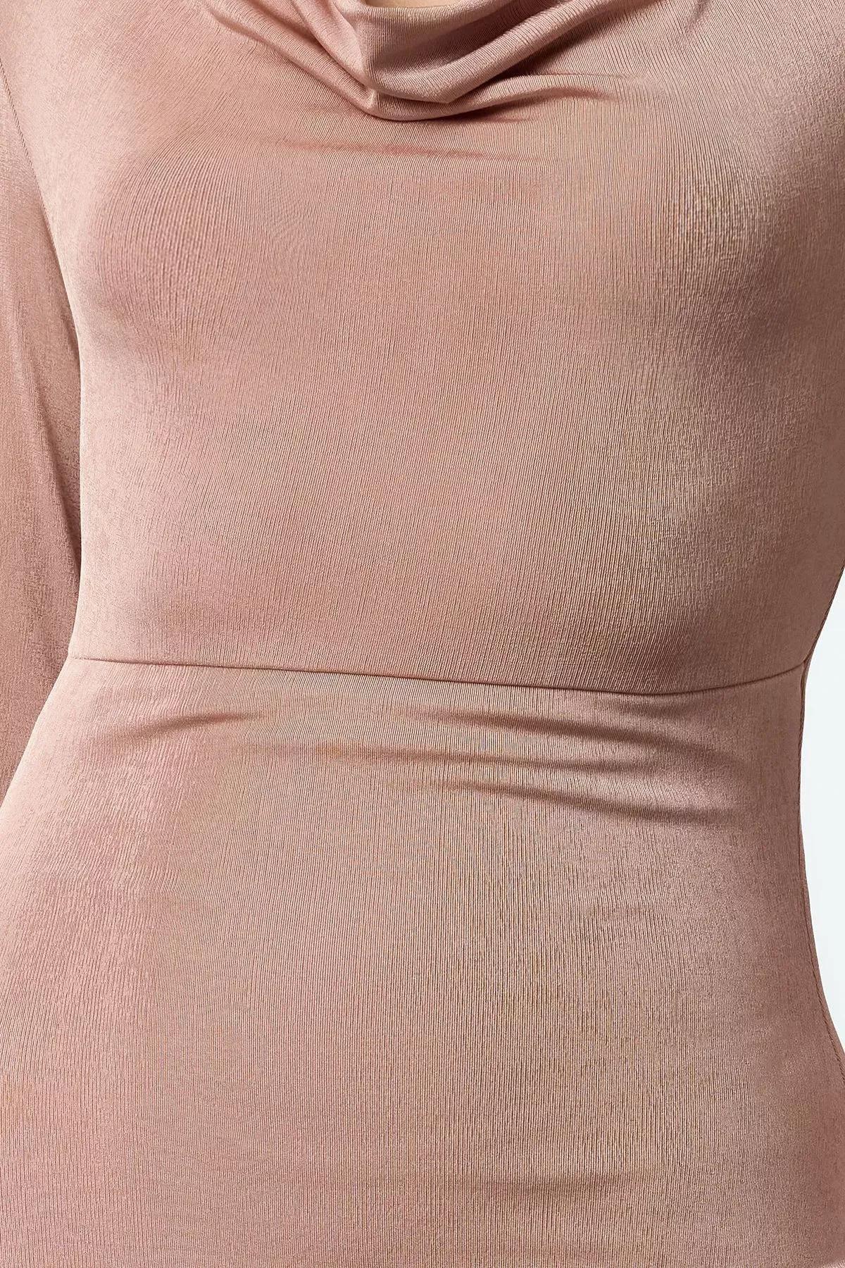 فستان مُحاك بقصة ضيقة بفتحة رقبة متدلية، بني, Mink, large image number 5