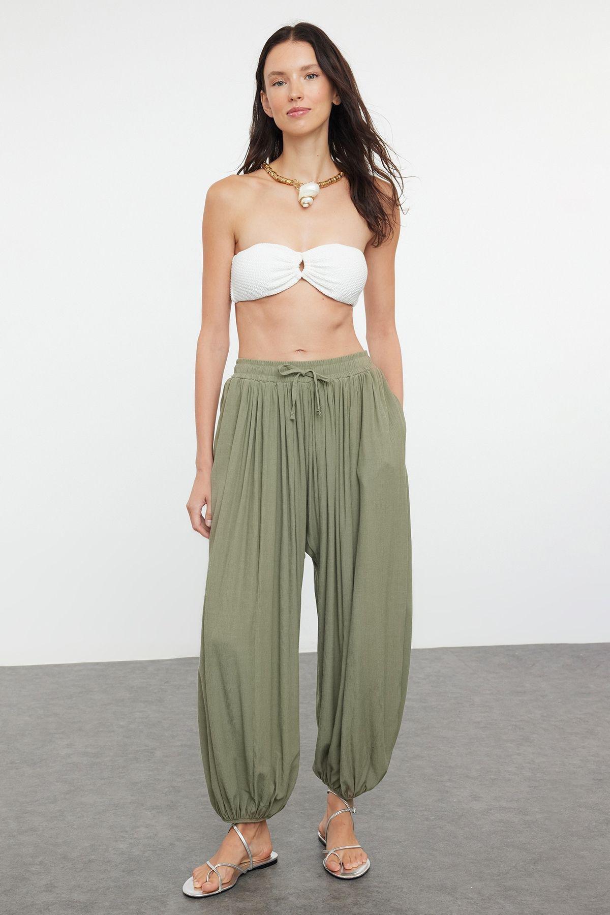 Khaki Woven Trousers TBESS24PL00023, C101_1754, large image number 0