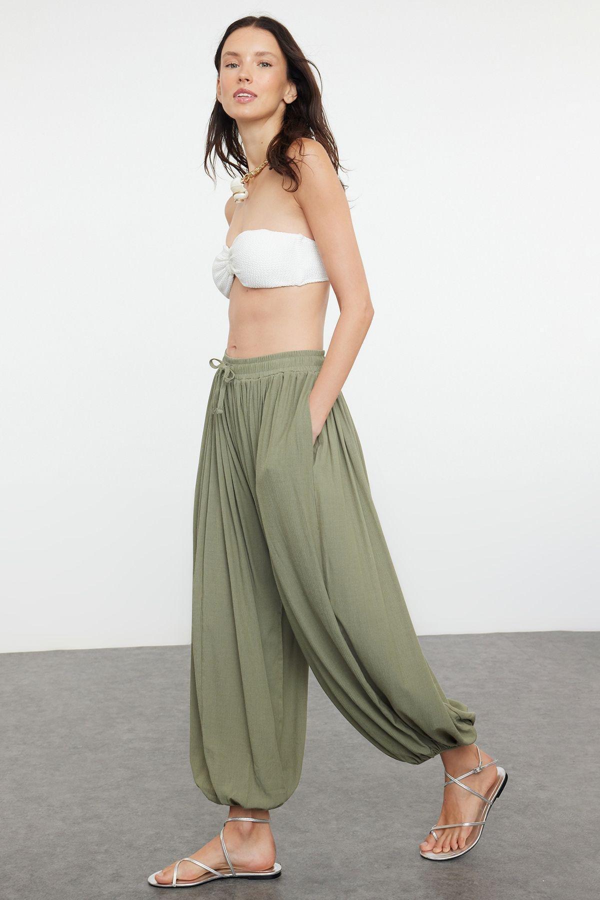 Khaki Woven Trousers TBESS24PL00023, C101_1754, large image number 1