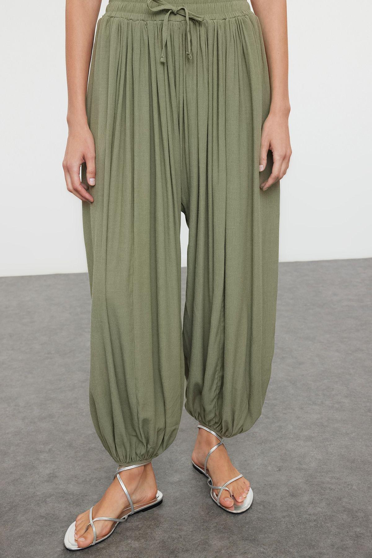 Khaki Woven Trousers TBESS24PL00023, C101_1754, large image number 2