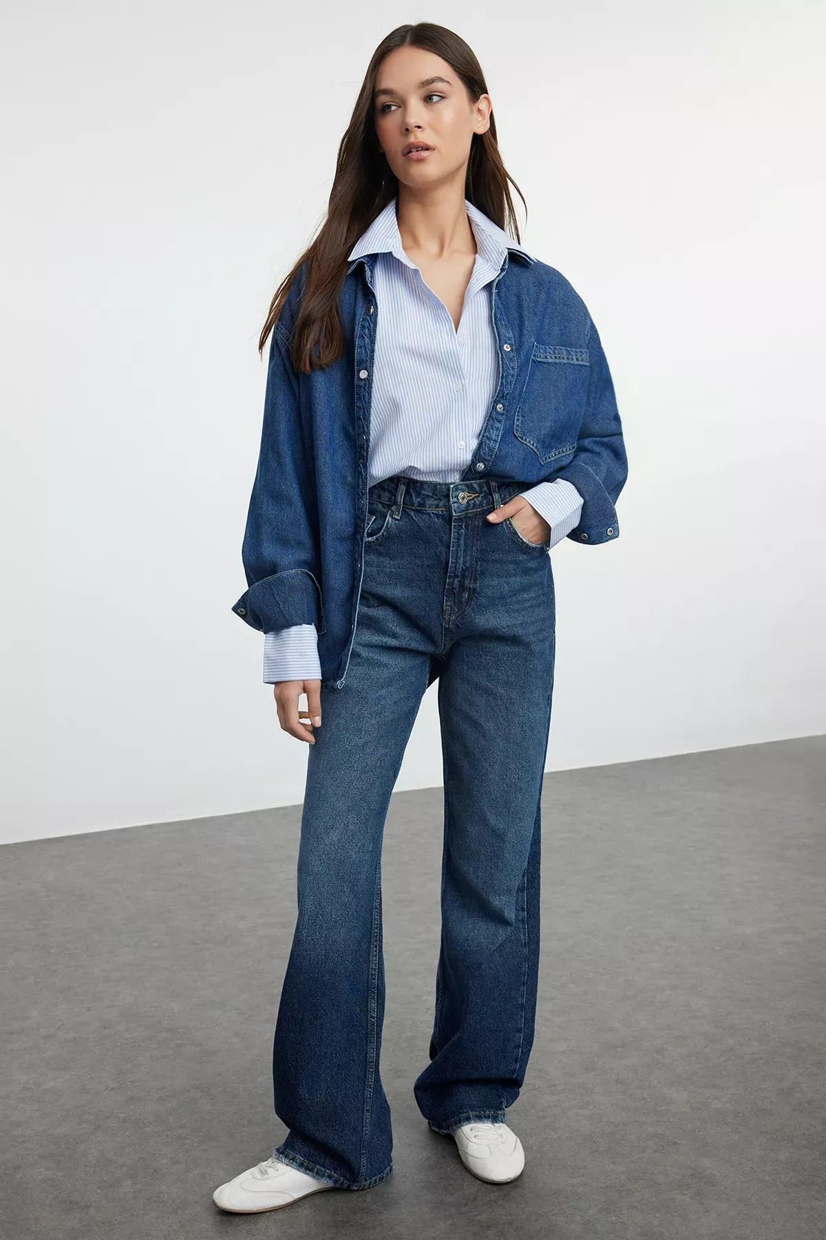 Blue Wide Leg High-Waist Jeans, , large image number 0