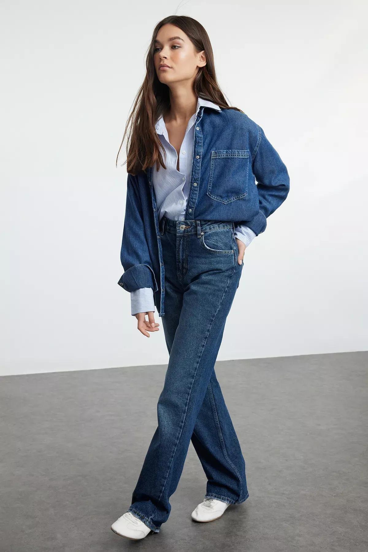 Blue Wide Leg High-Waist Jeans, , large image number 1