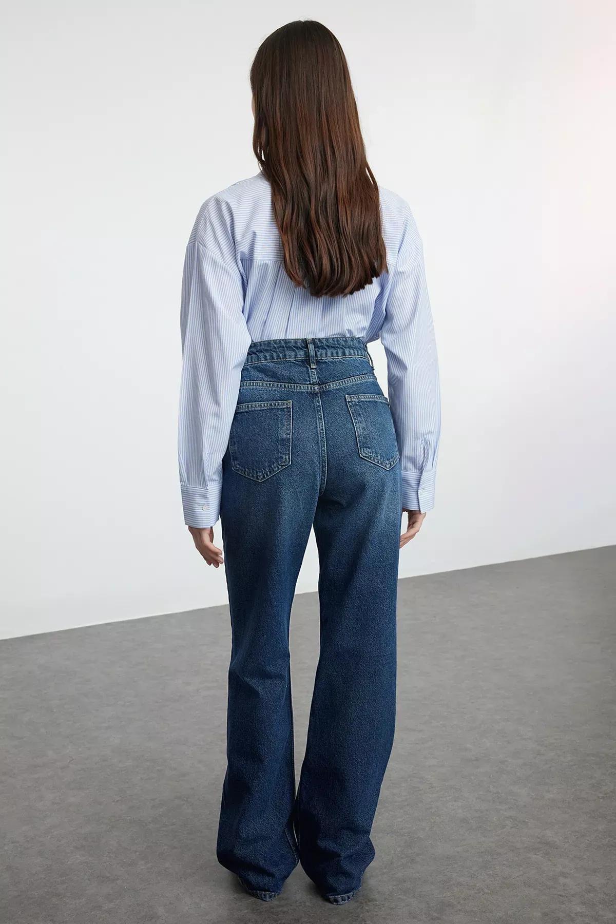 Blue Wide Leg High-Waist Jeans, , large image number 4