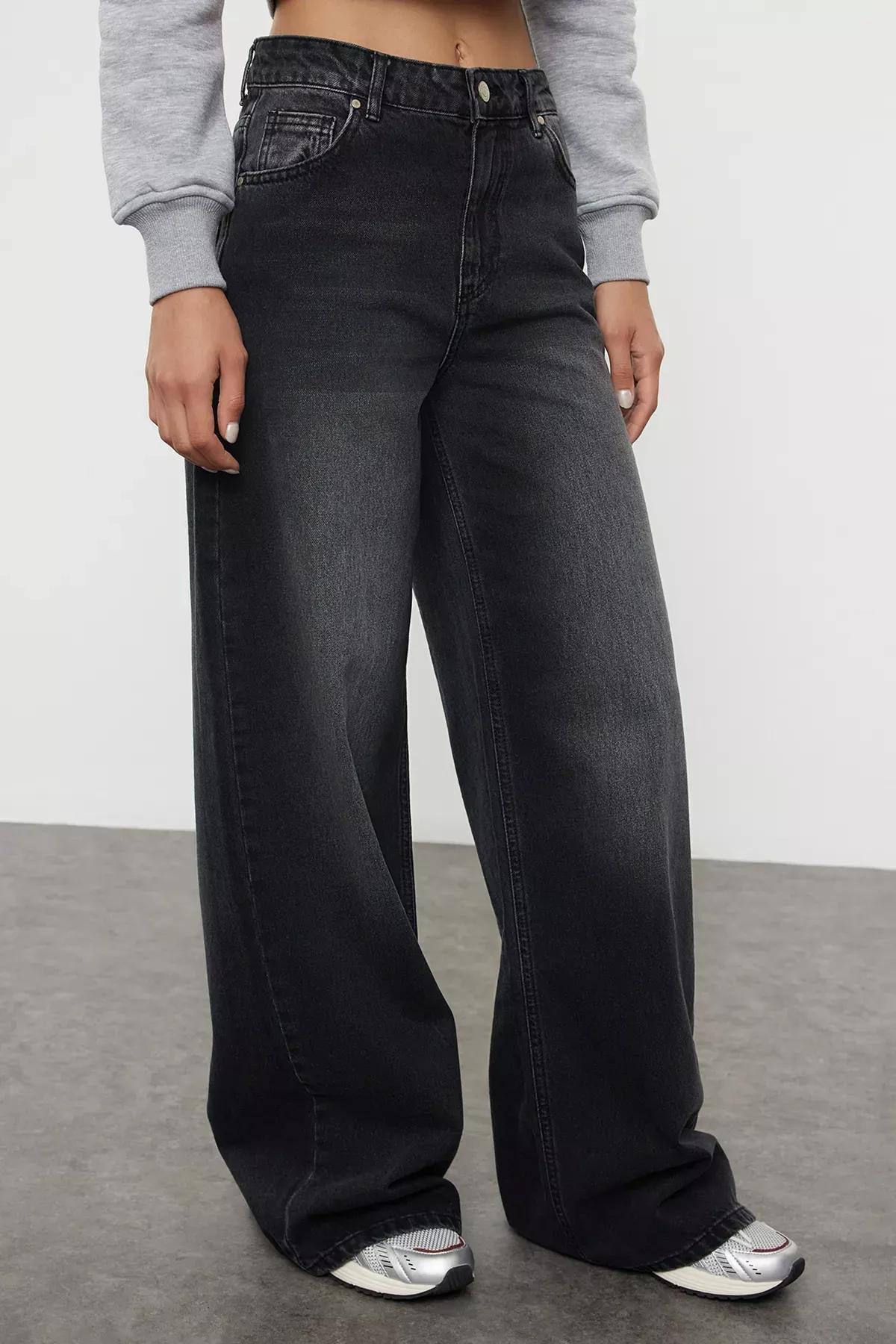 Black Extra Wide Palazzo Jeans, BLACK, large image number 2