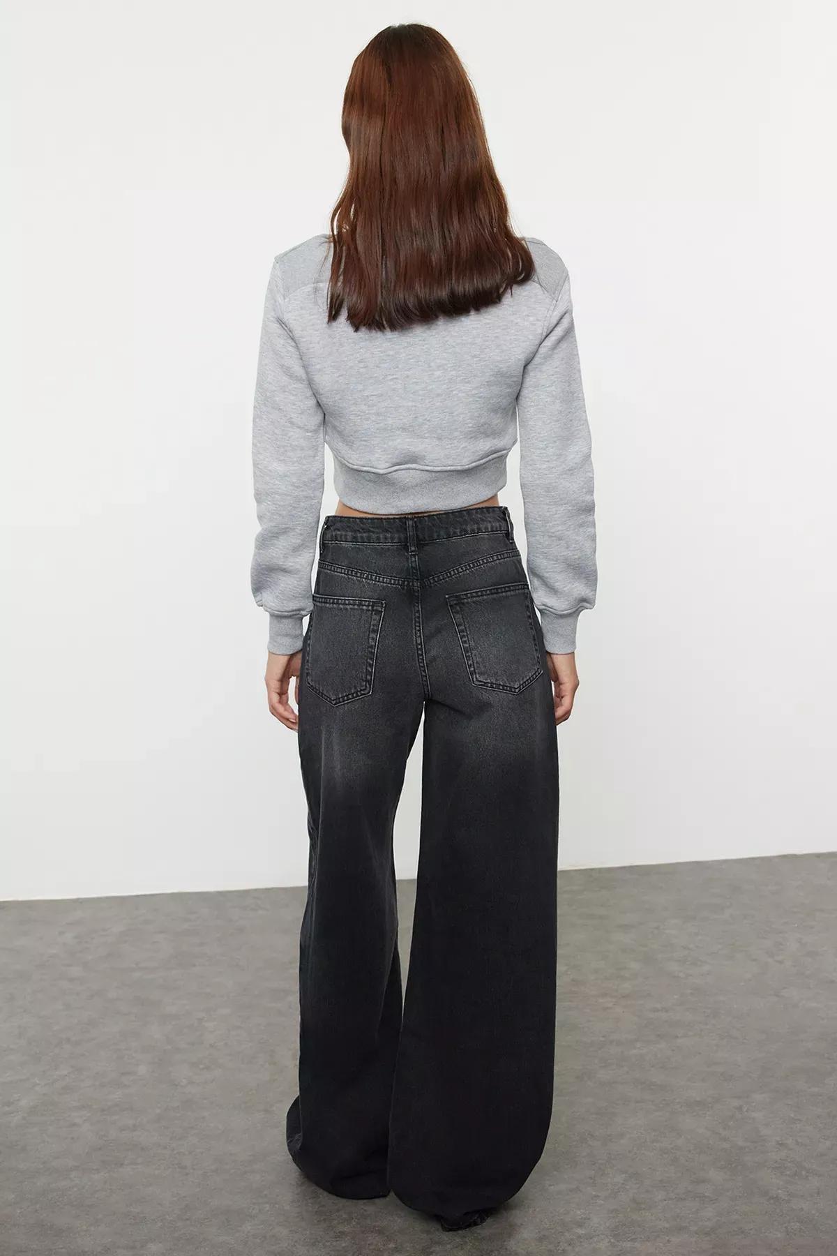 Black Extra Wide Palazzo Jeans, BLACK, large image number 4