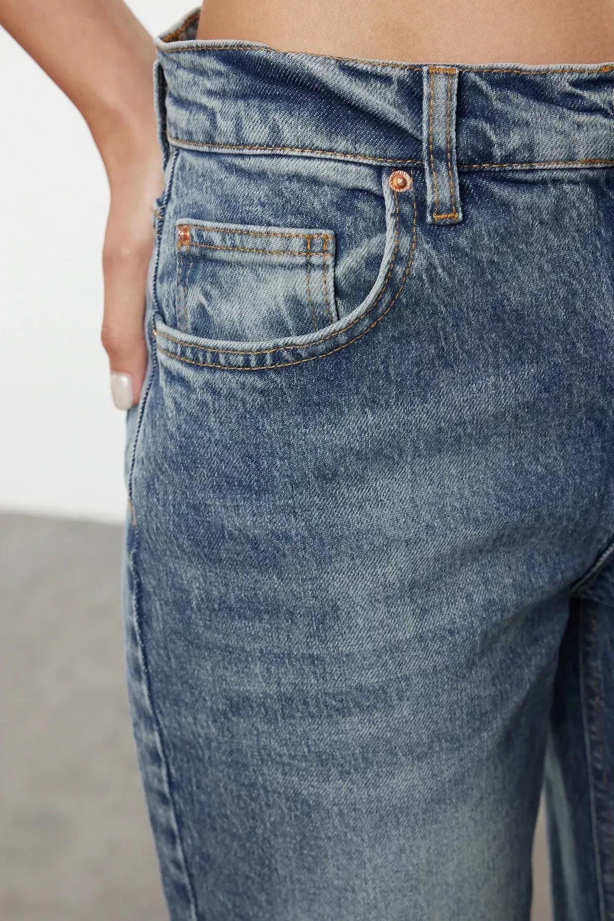 Blue Faded Effect Straight Jeans, Midnight Blue, large image number 3