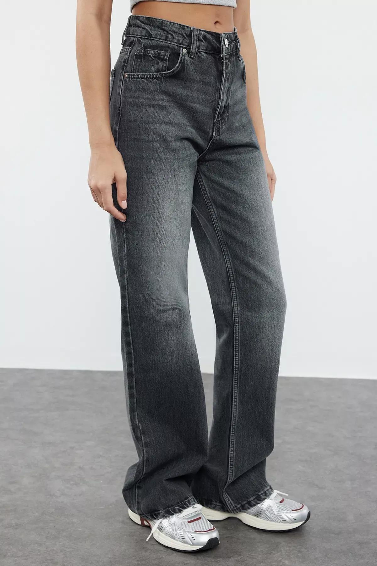 Grey High-Waist Wide Leg Jeans, , large image number 2