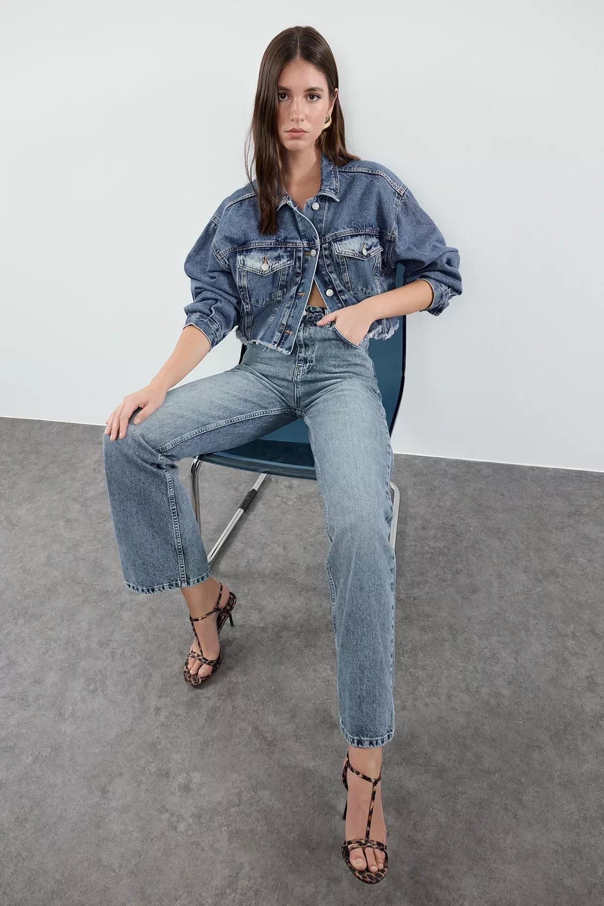 Blue High Waist Wide Leg Jeans TWOAW25JE00101, Single item, , large image number 0