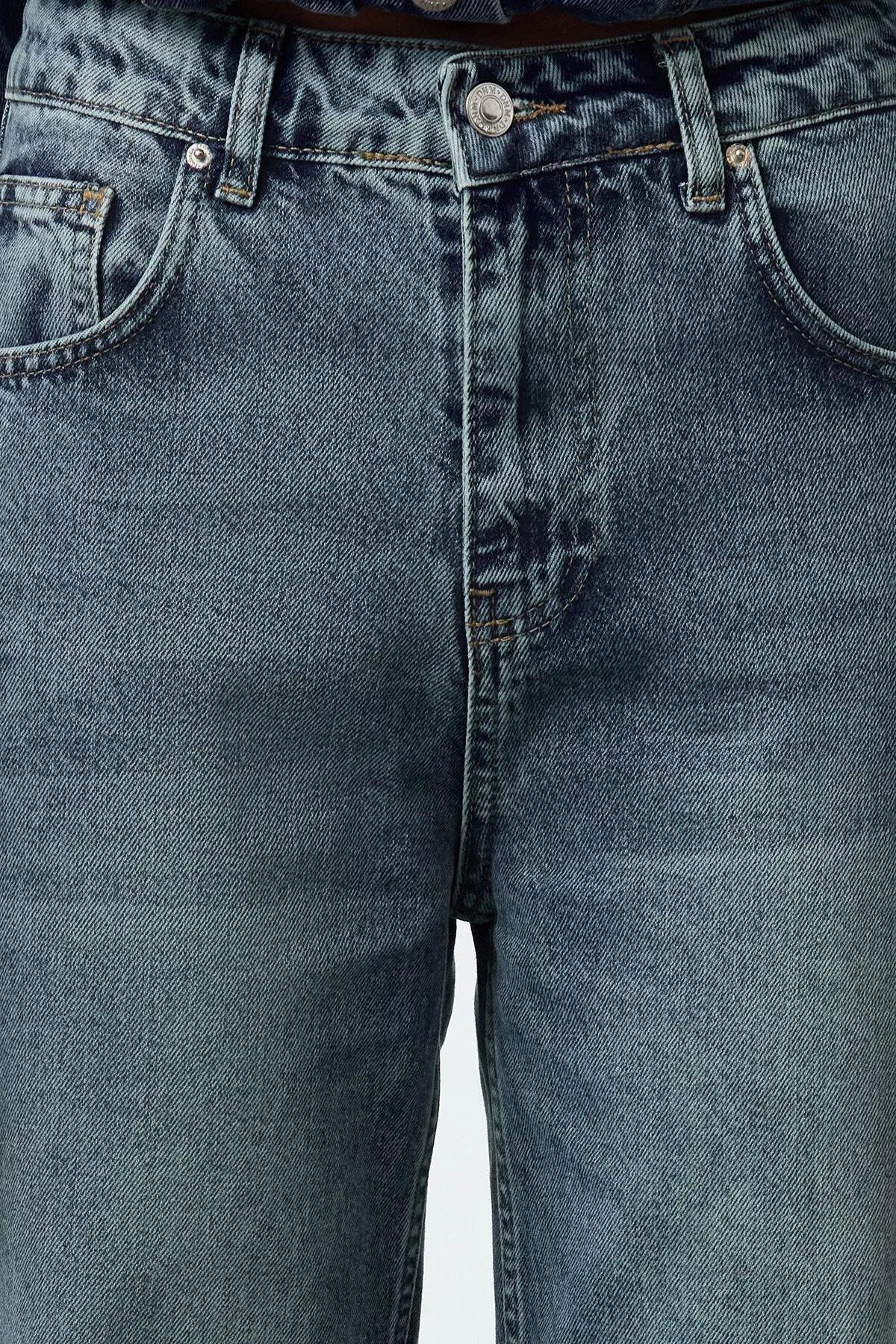 جينز بقصة ساق عريضة بخصر مرتفع، أزرق, Blue, large image number 1