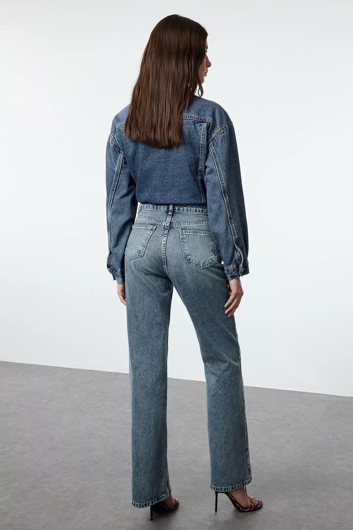 Blue High Waist Wide Leg Jeans TWOAW25JE00101, Single item, , large image number 3