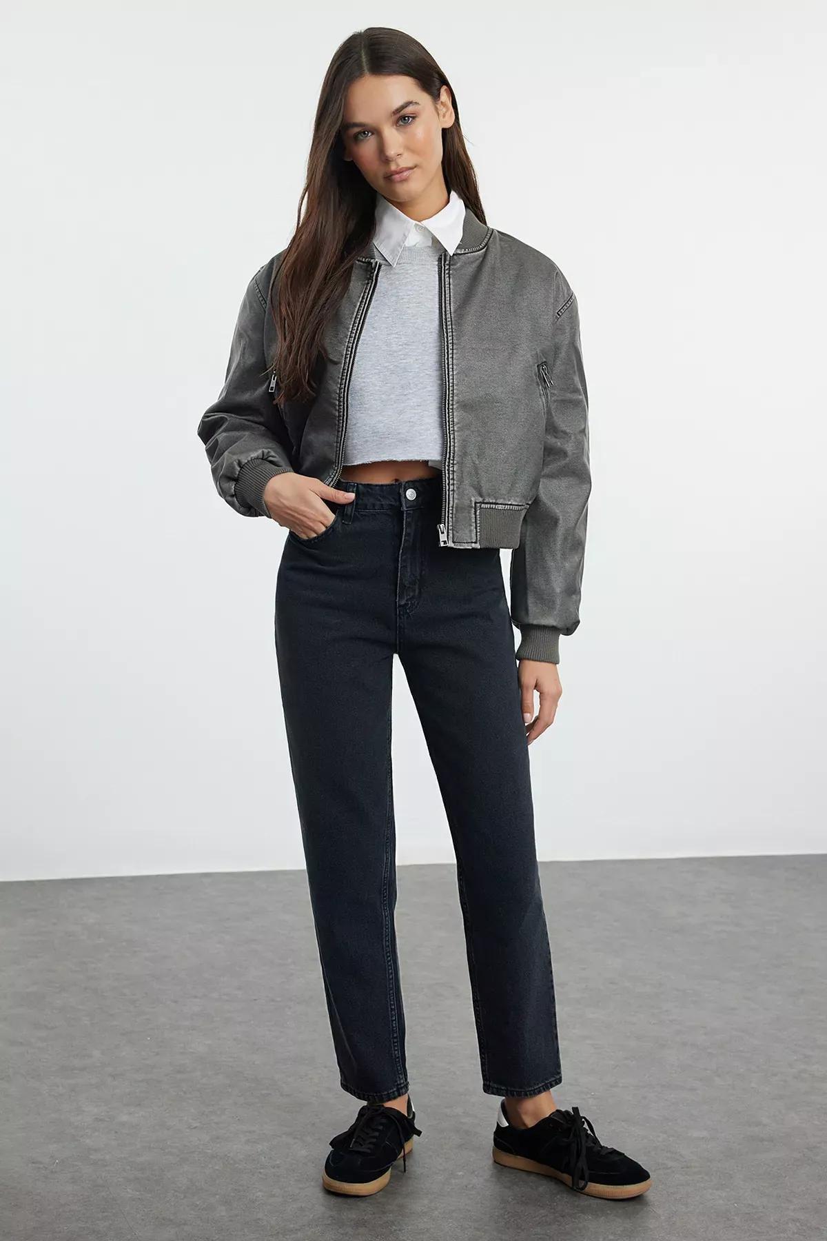 Black High-Waist Mom Jeans, , large image number 0