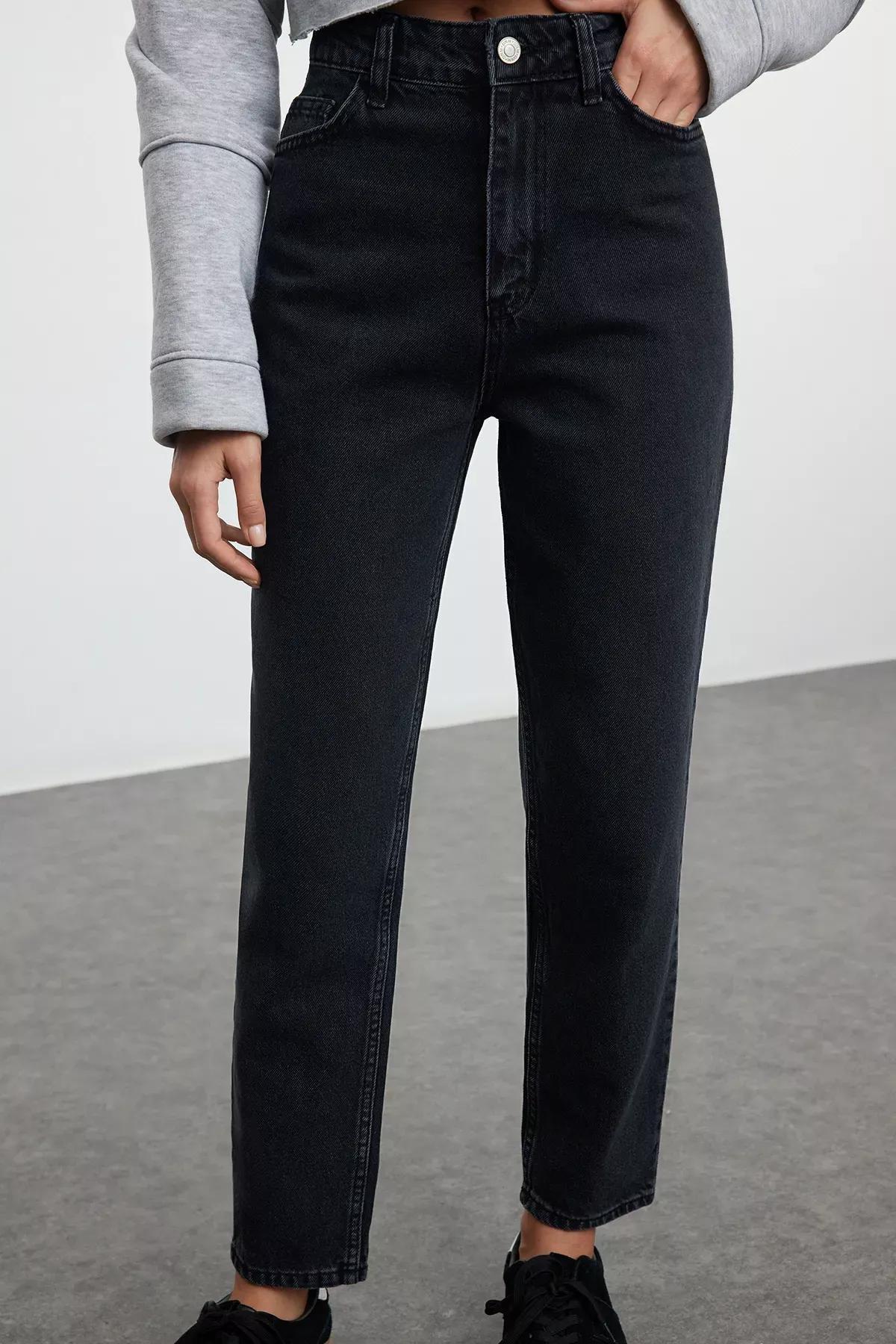 Black High-Waist Mom Jeans, , large image number 2