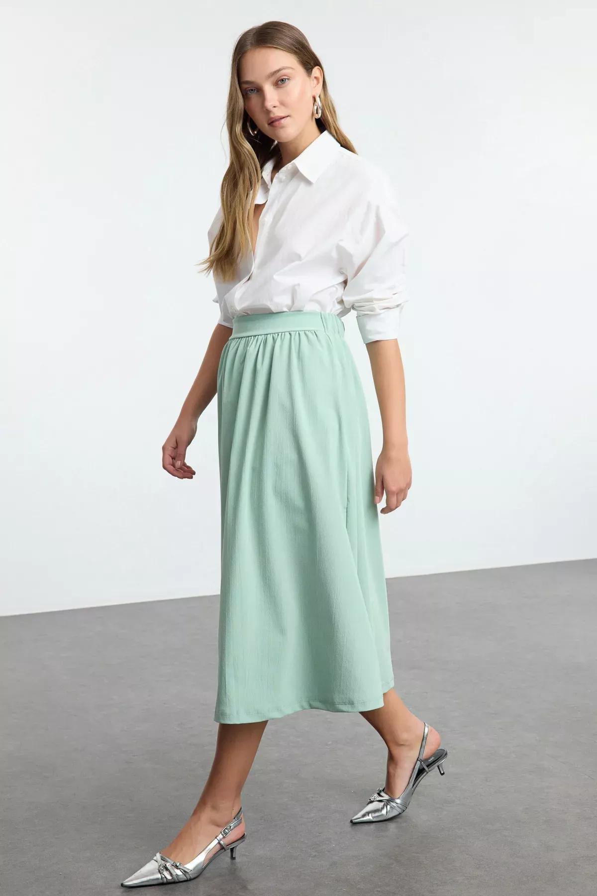 Green Flared Knit Skirt, , large image number 1