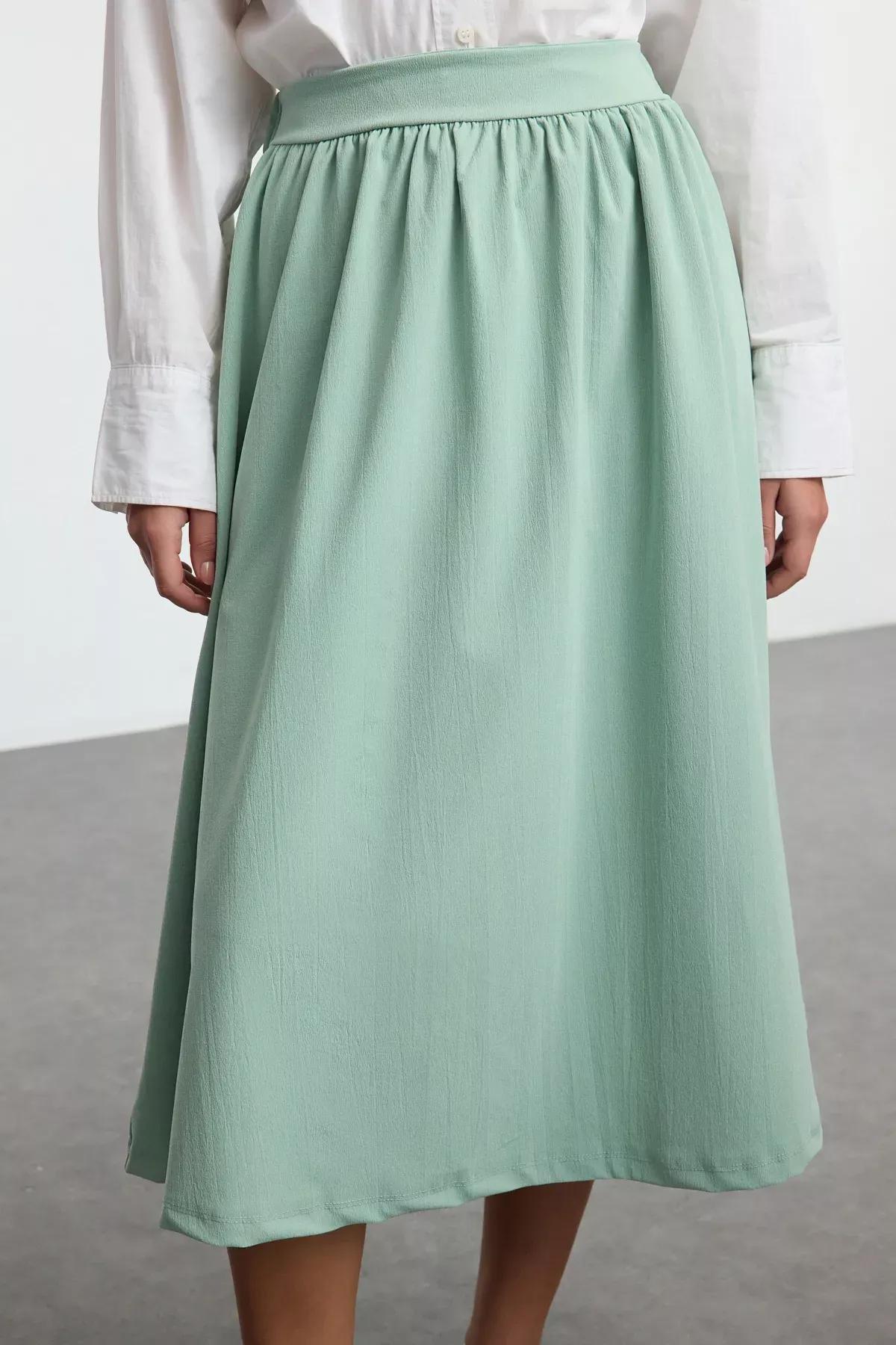Green Flared Knit Skirt, , large image number 3