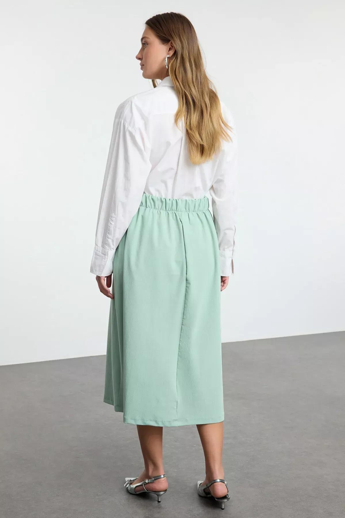 Green Flared Knit Skirt, , large image number 4