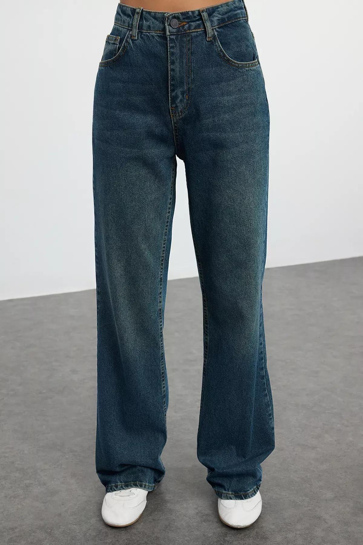 Navy High-Waist Wide Jeans, , large image number 2