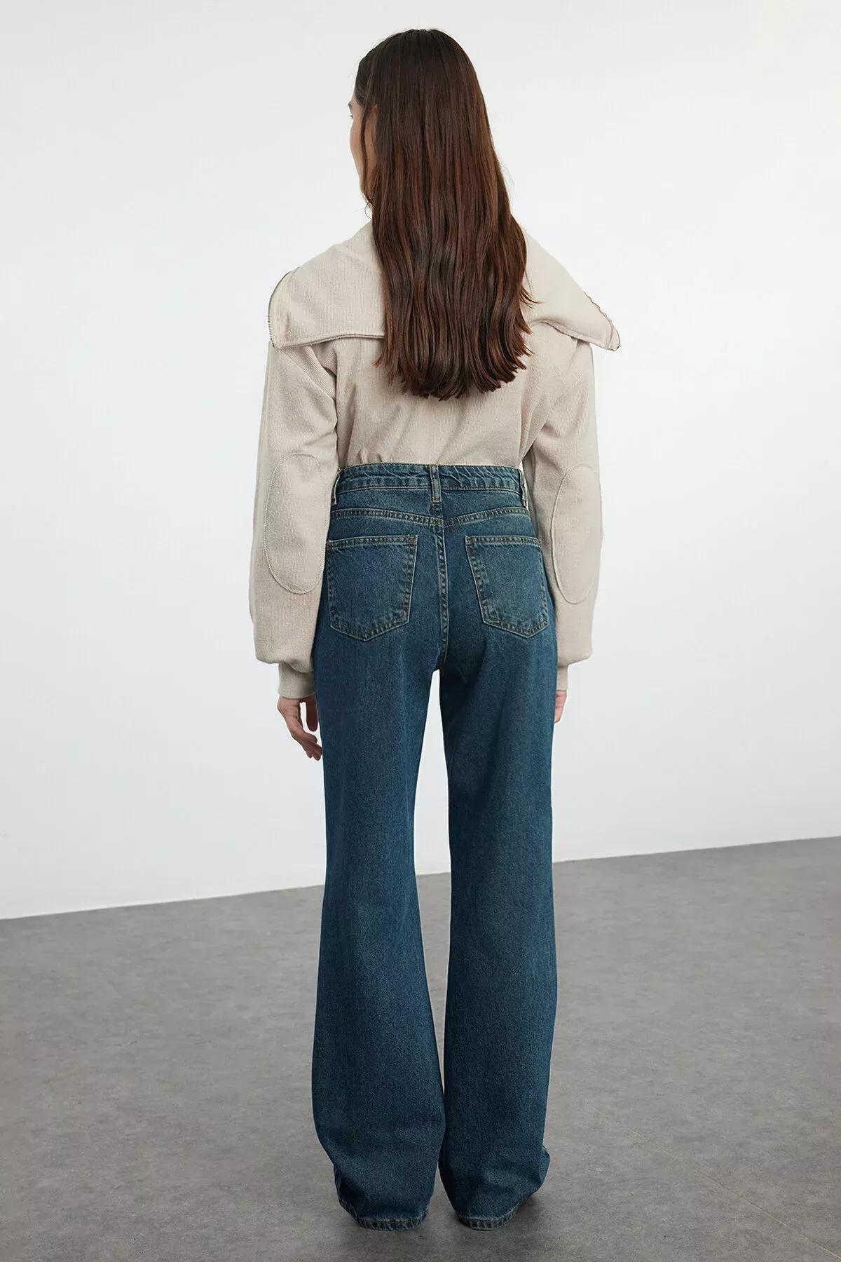 Navy High-Waist Wide Jeans, Navy blue, large image number 4