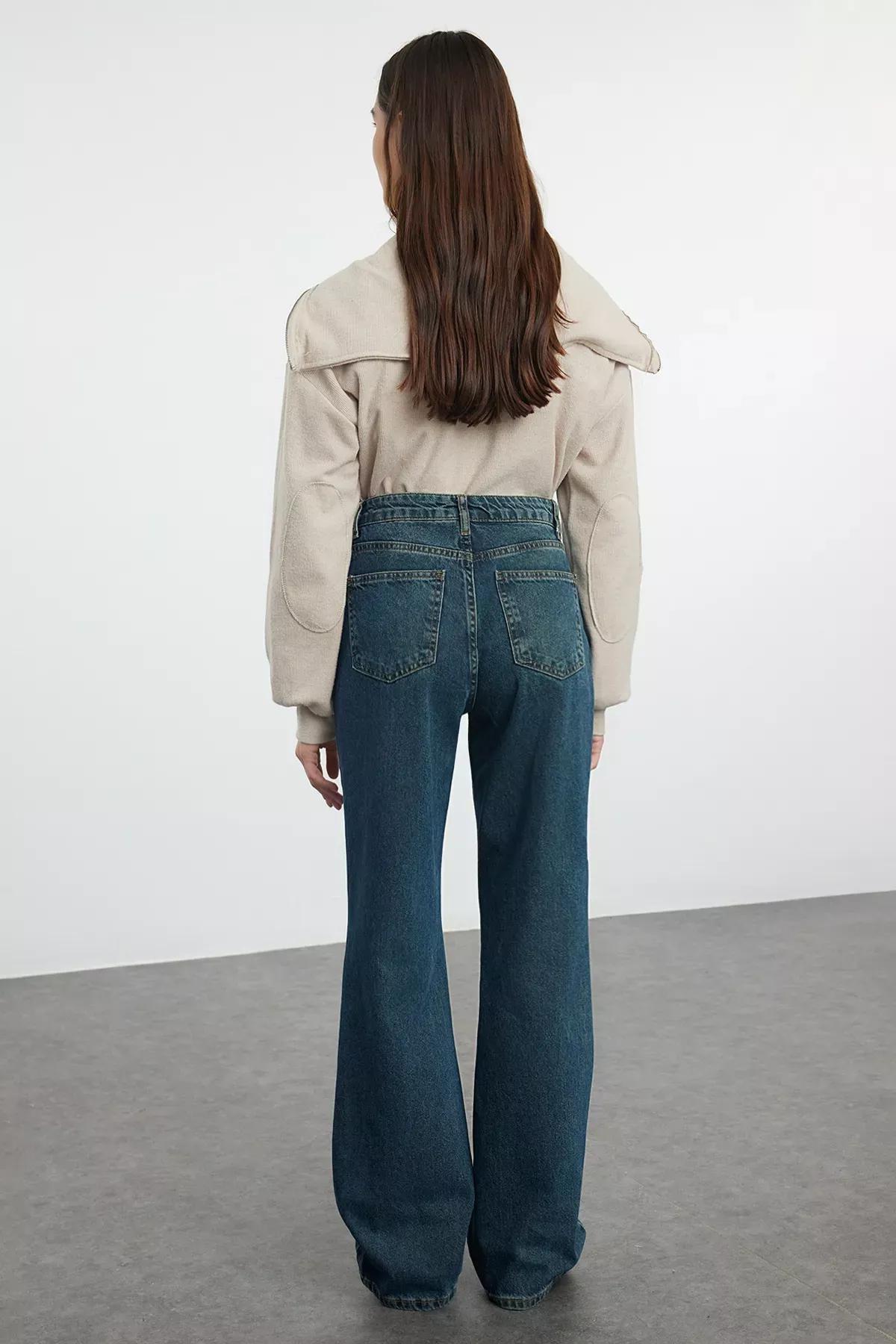 Navy High-Waist Wide Jeans, , large image number 4