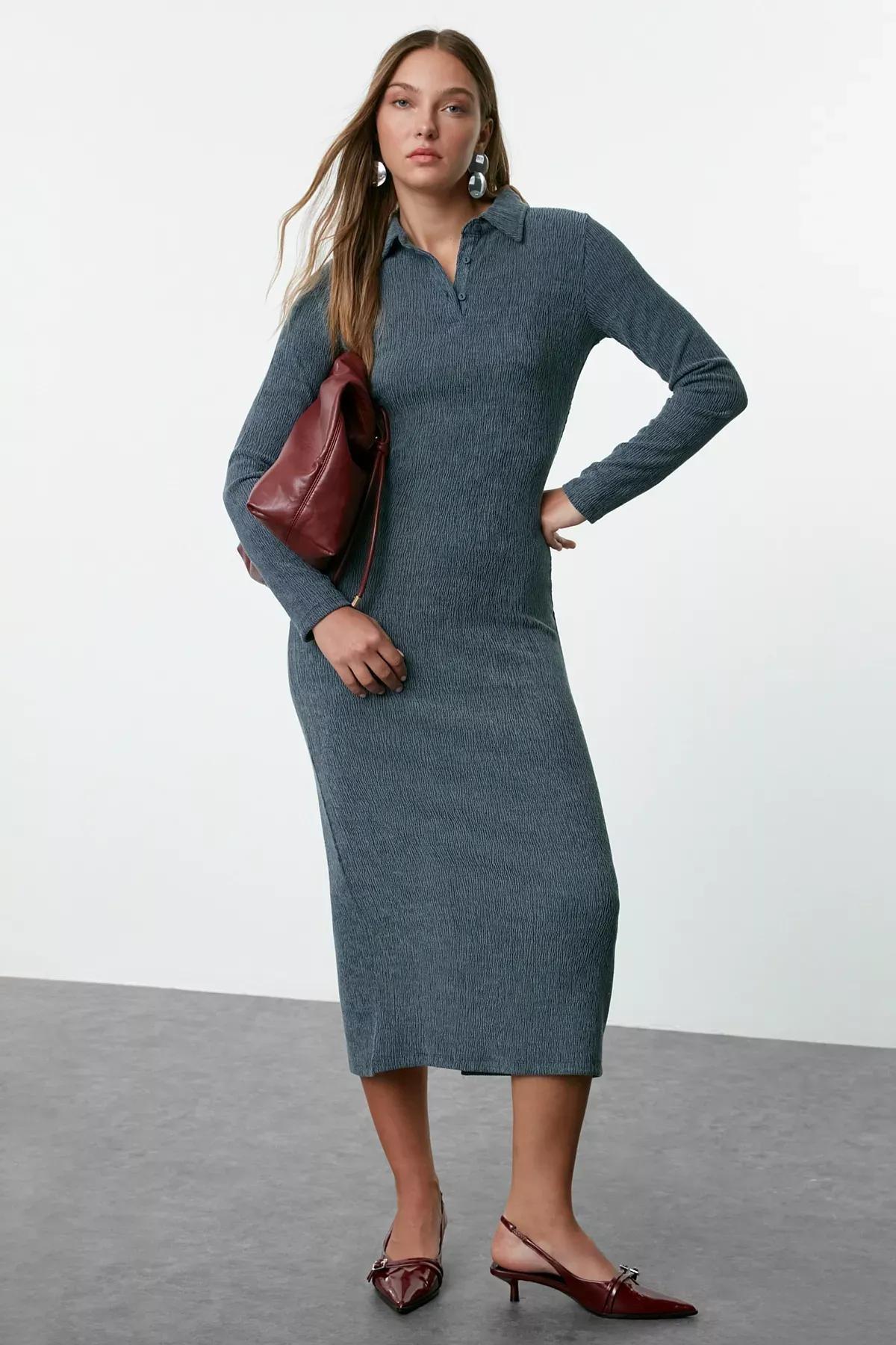 Blue Polo Neck Bodycon Dress, , large image number 0