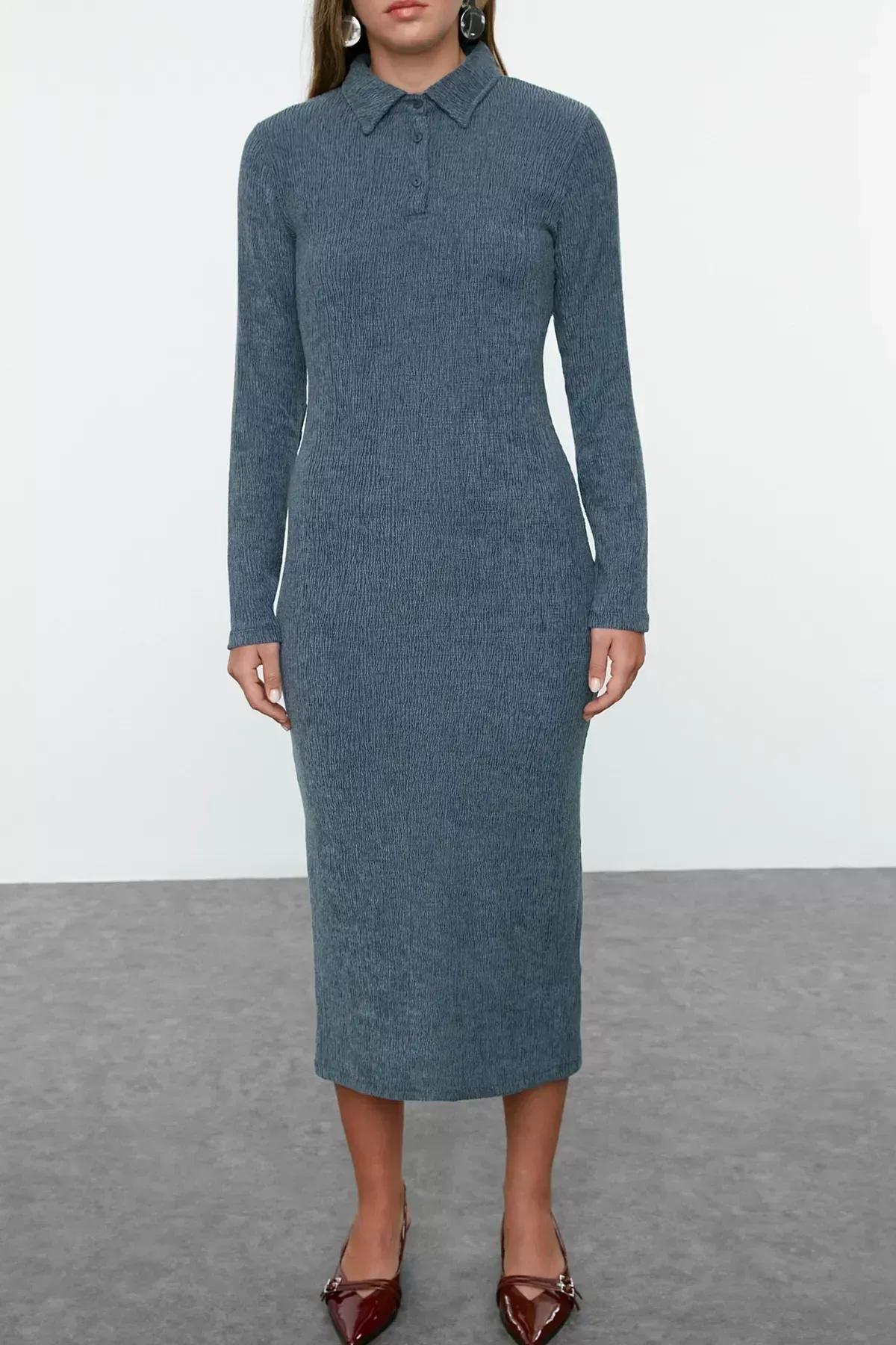 Blue Polo Neck Bodycon Dress, , large image number 2